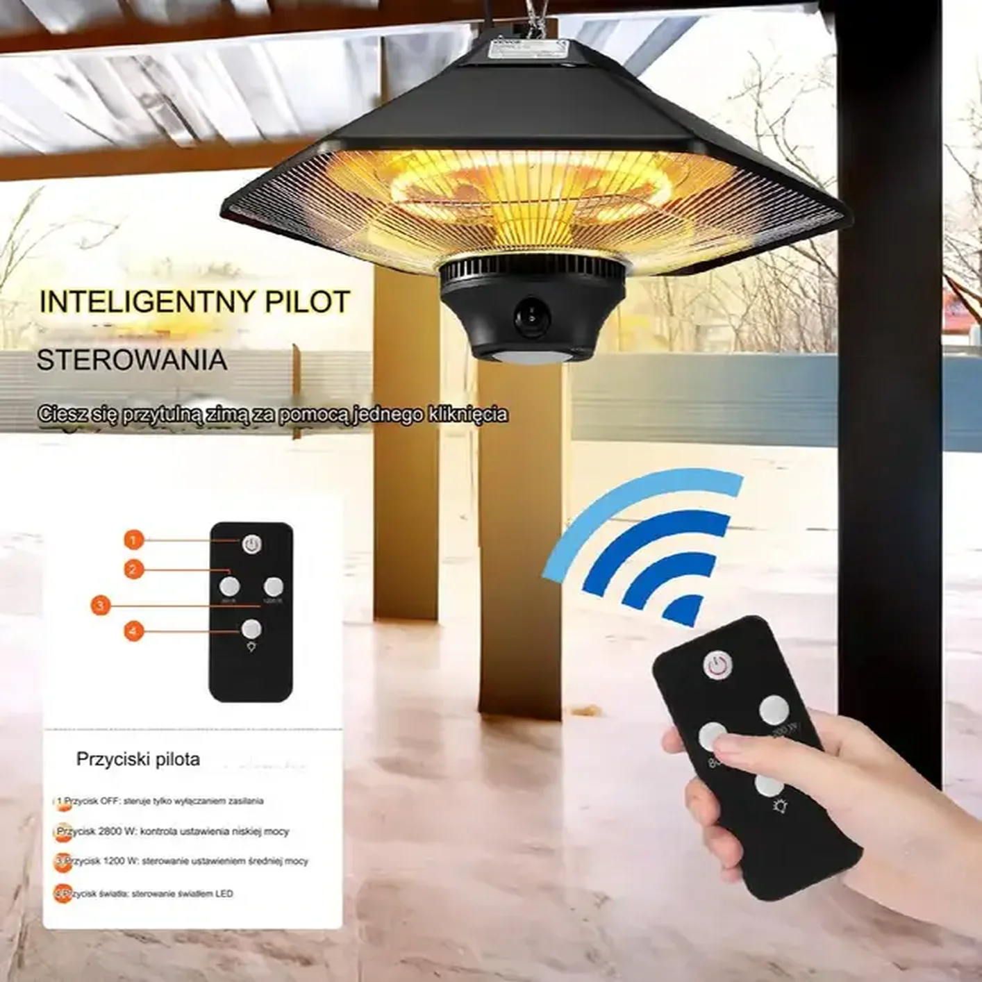 GRZEJNIK ELEKTRYCZNY PROMIENNIK PODCZERWIENI OGRODOWY WISZĄCY - obrazek 2