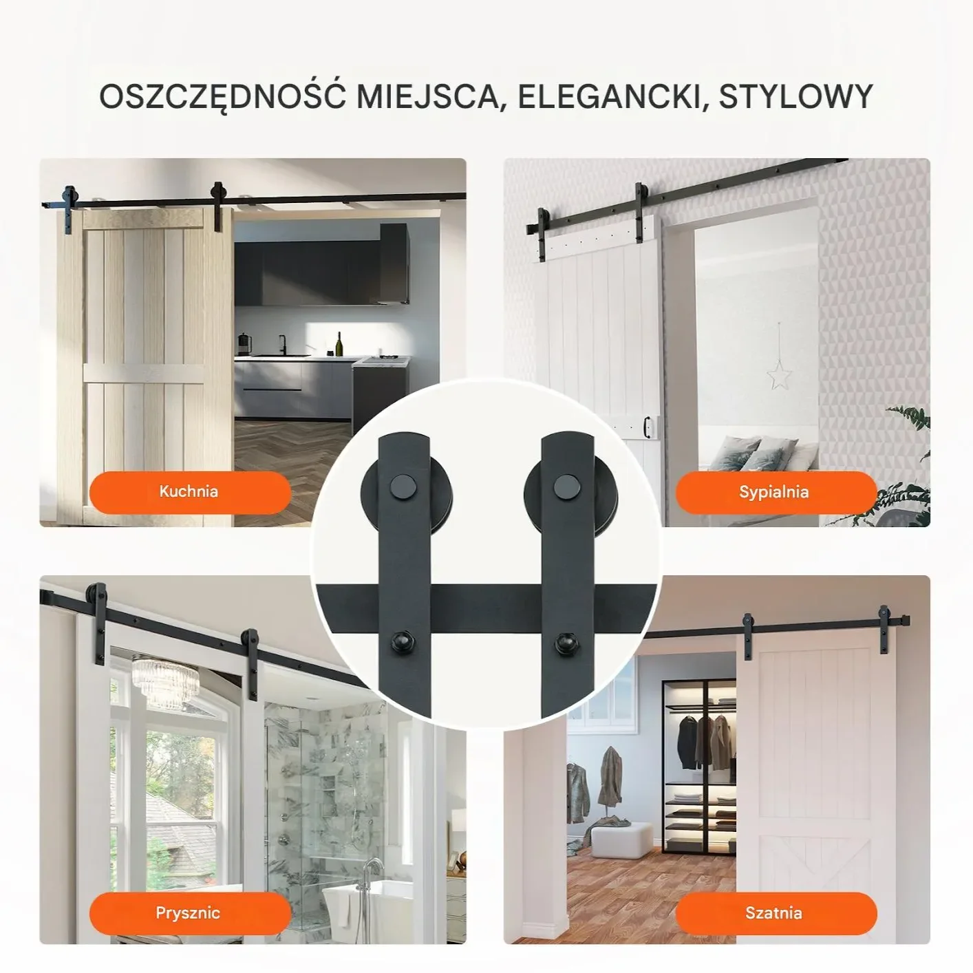 System Przesuwny do Drzwi Barn Door – Cichy System z Wieszakami I 2,4 m - obrazek 2