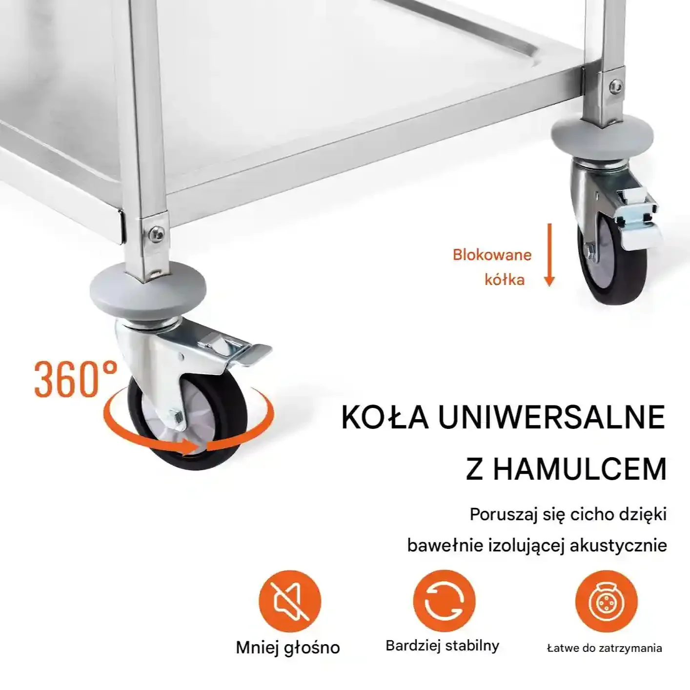 Wózek kuchenny 3-poziomowy stalowy 450kg na kółkach z koszami i haczykami - obrazek 2