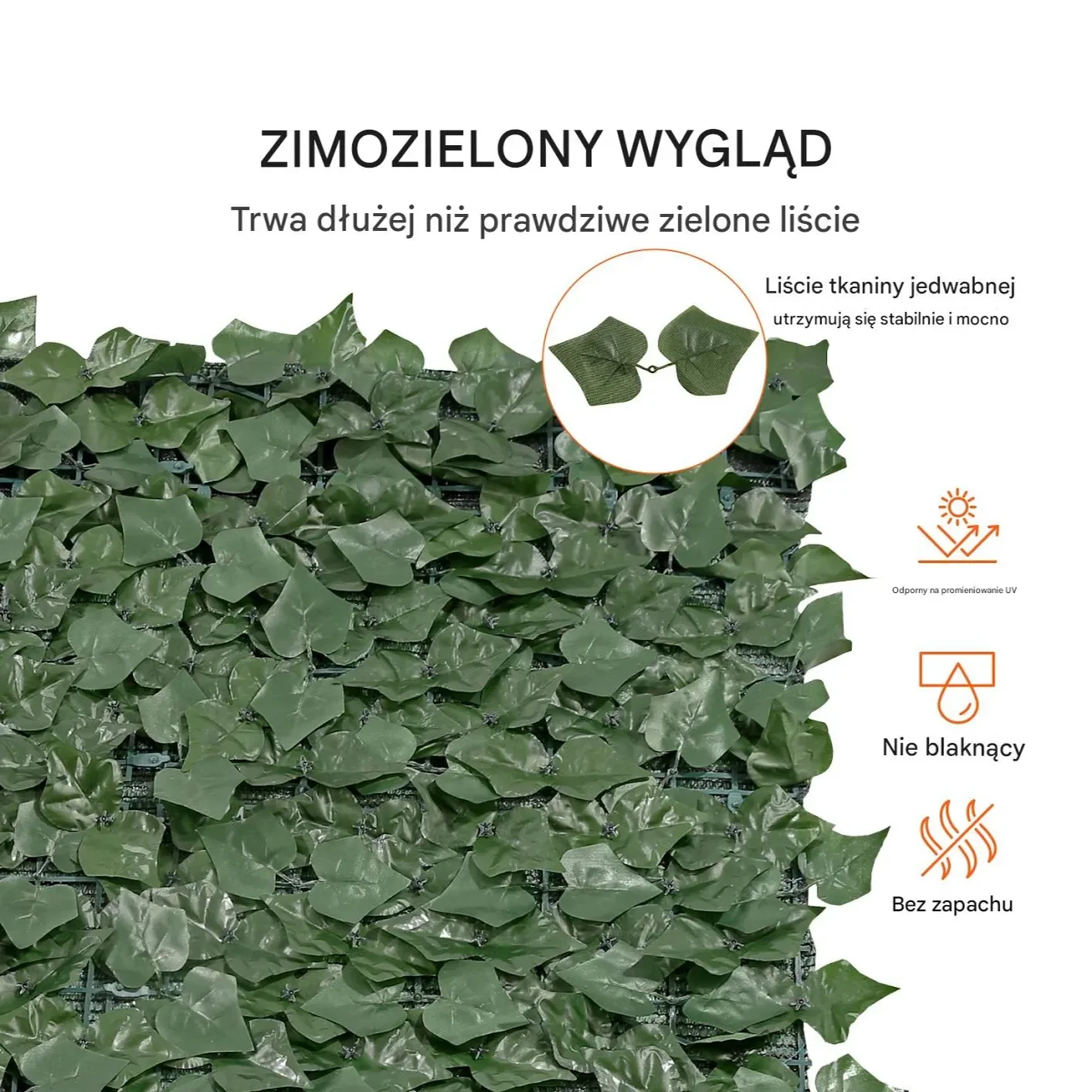 Sztuczny Żywopłot 1830 x 2440 mm Mata Osłonowa z Liśćmi Bluszczu - obrazek 6