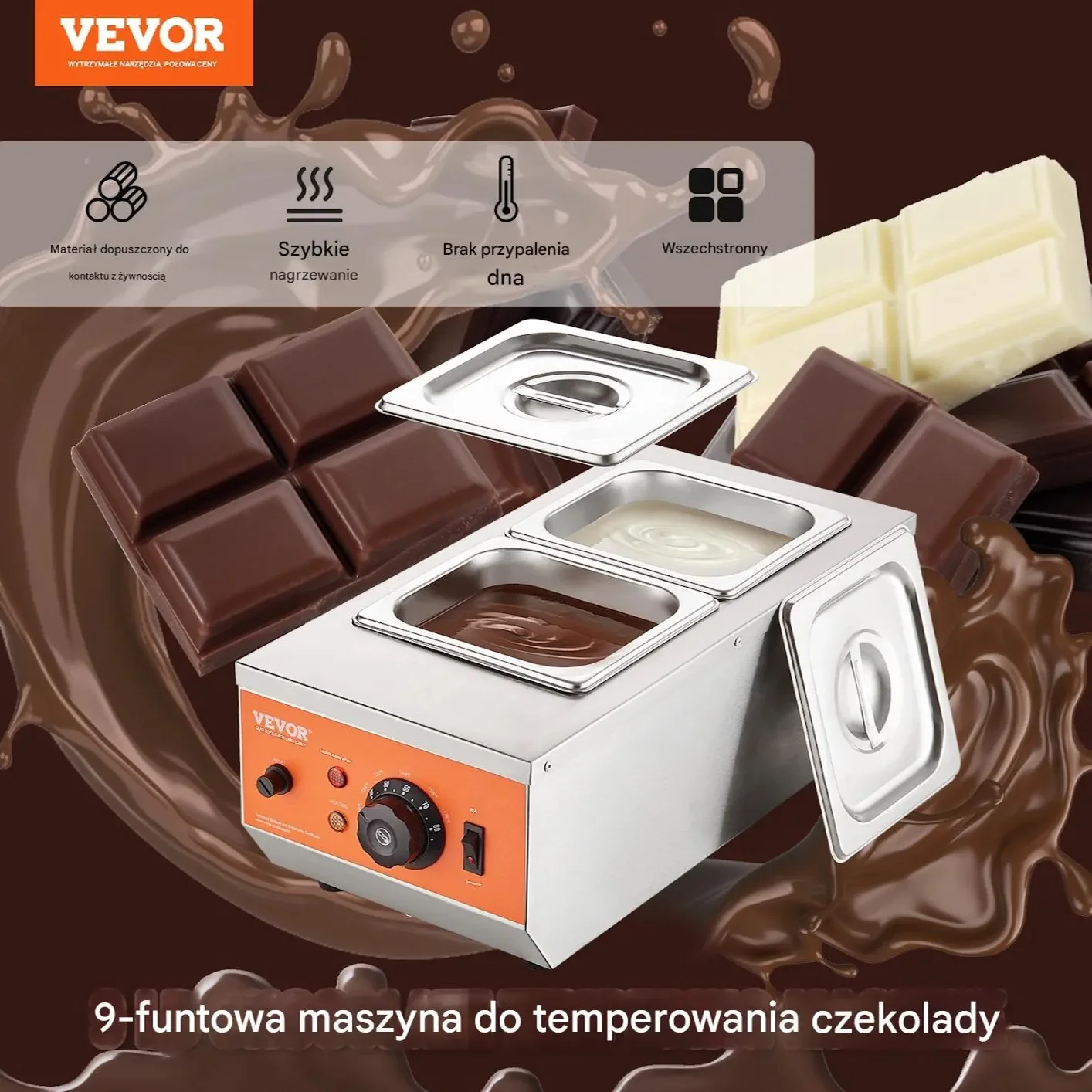 Maszyna do temperowania czekolady 4,1 kg 2 zbiorniki topienie cukiernia - obrazek 6