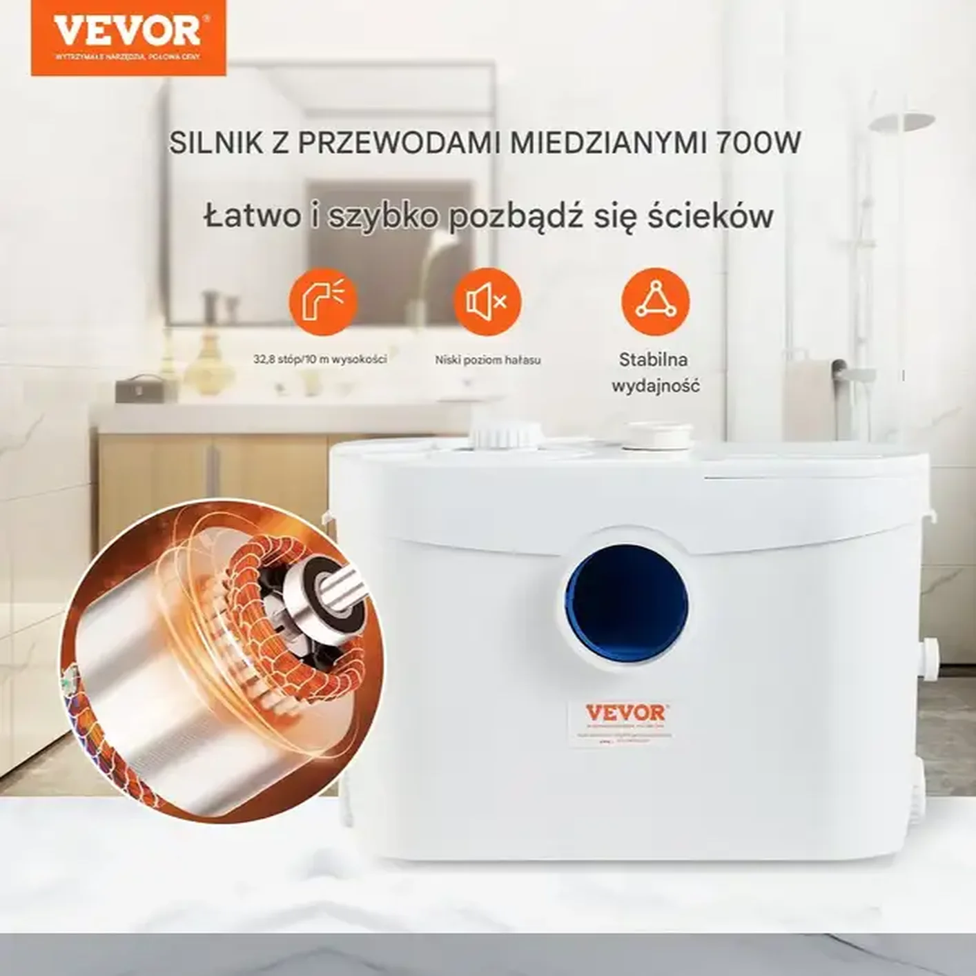 Pompa z rozdrabniaczem do WC rozdrabniacz młynek przepompownia do WC 700W - obrazek 3