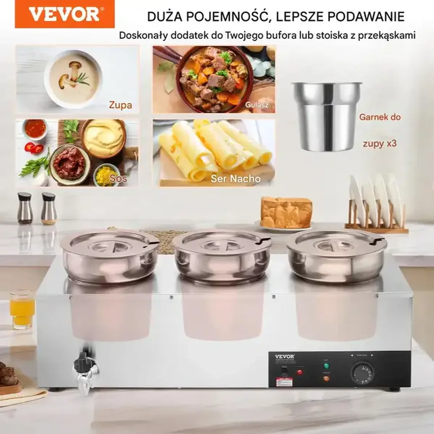 Podgrzewacz do zup 3x7,4L 1200W stal nierdzewna regulacja temp. do bufetu - obrazek 4