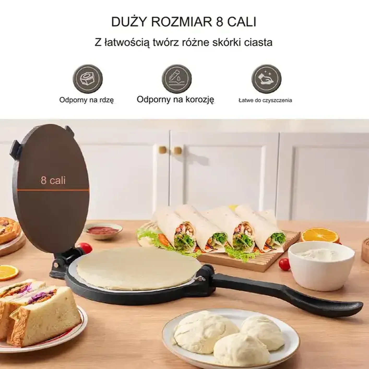 PRASA DO TORTILLI RĘCZNA PRASKA ŻELIWNA DO PLACKÓW NALEŚNIKÓW KEBABA 20CM - obrazek 3