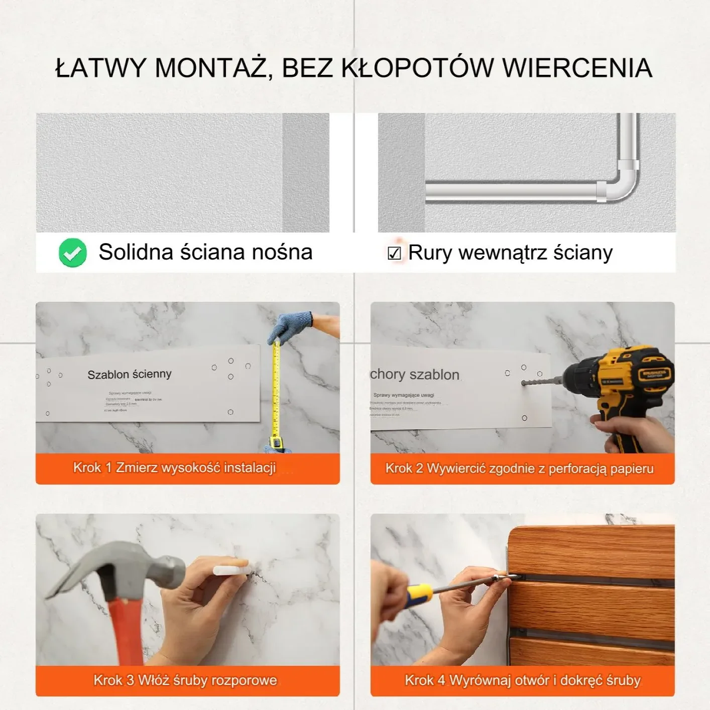 Składane siedzisko prysznicowe dębowe 41x34 cm montaż ścienny - obrazek 3