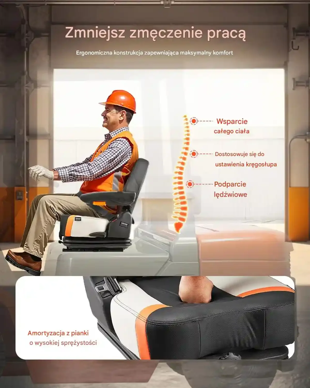 Fotel do wózka widłowego amortyzowany z podłokietnikami i pasem do maszyn - obrazek 6