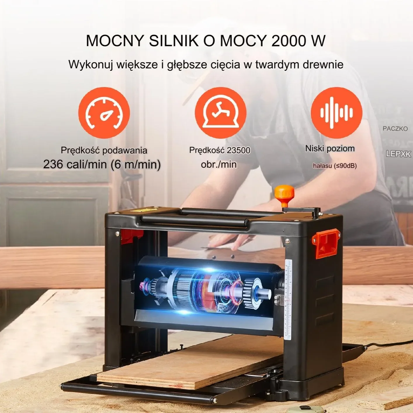 Strug elektryczny heblarka grubościówka hebel strugarka wyrówniarka 6 m/min - obrazek 3