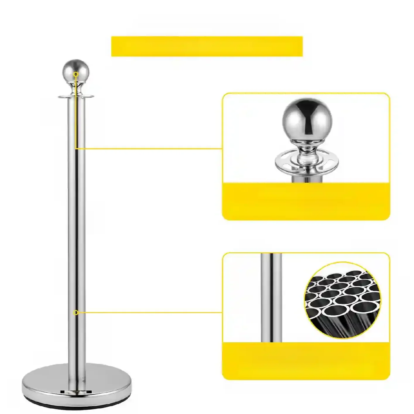 SŁUPKI ODGRADZAJĄCE HOTELOWE SREBRNE 4 + 2 CZERWONE LINY 1.5m - obrazek 2