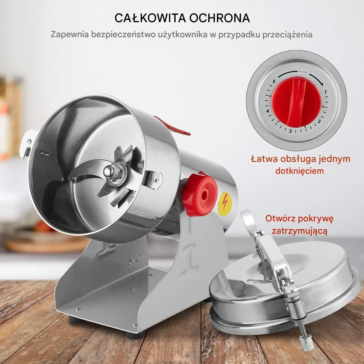 Młynek zbożowy elektryczny 3000W stal nierdzewna szybki pasza mąka - obrazek 2