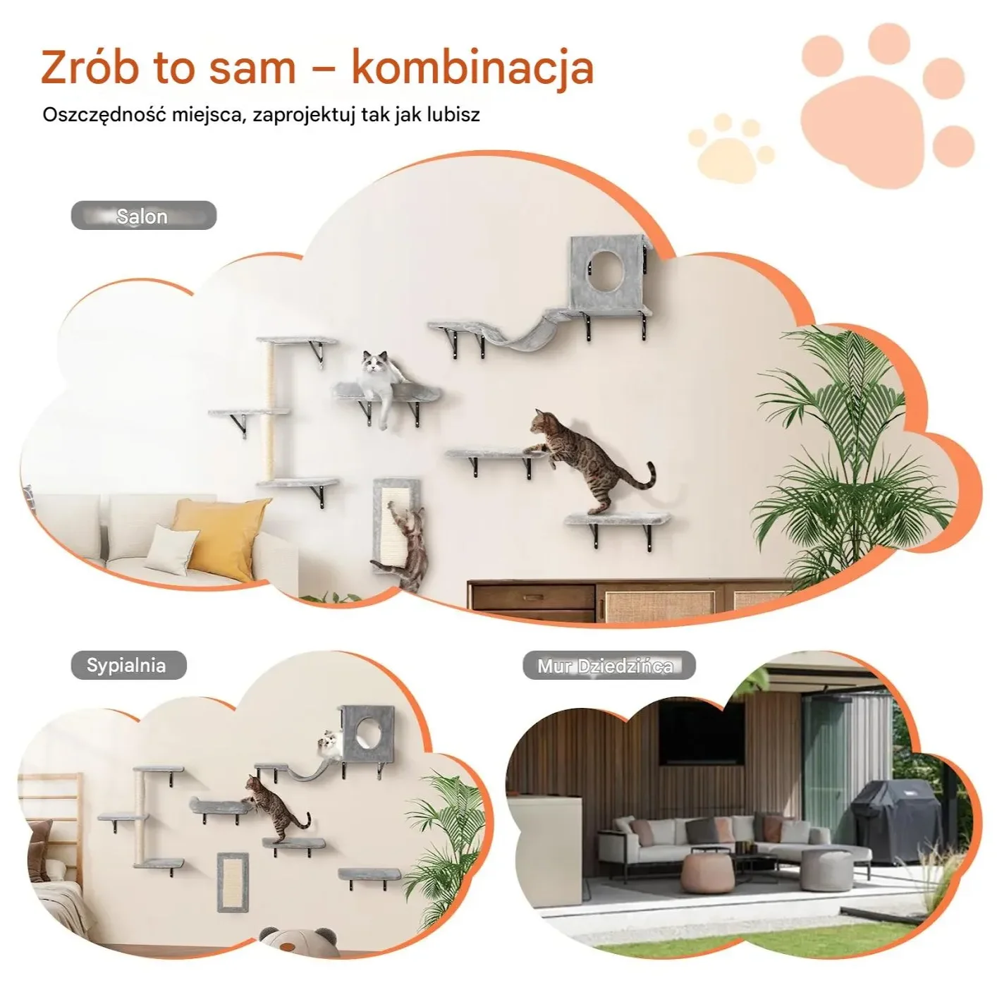 Półki dla kota 6szt ścienne – zestaw platformy hamak drapak do zabawy - obrazek 5