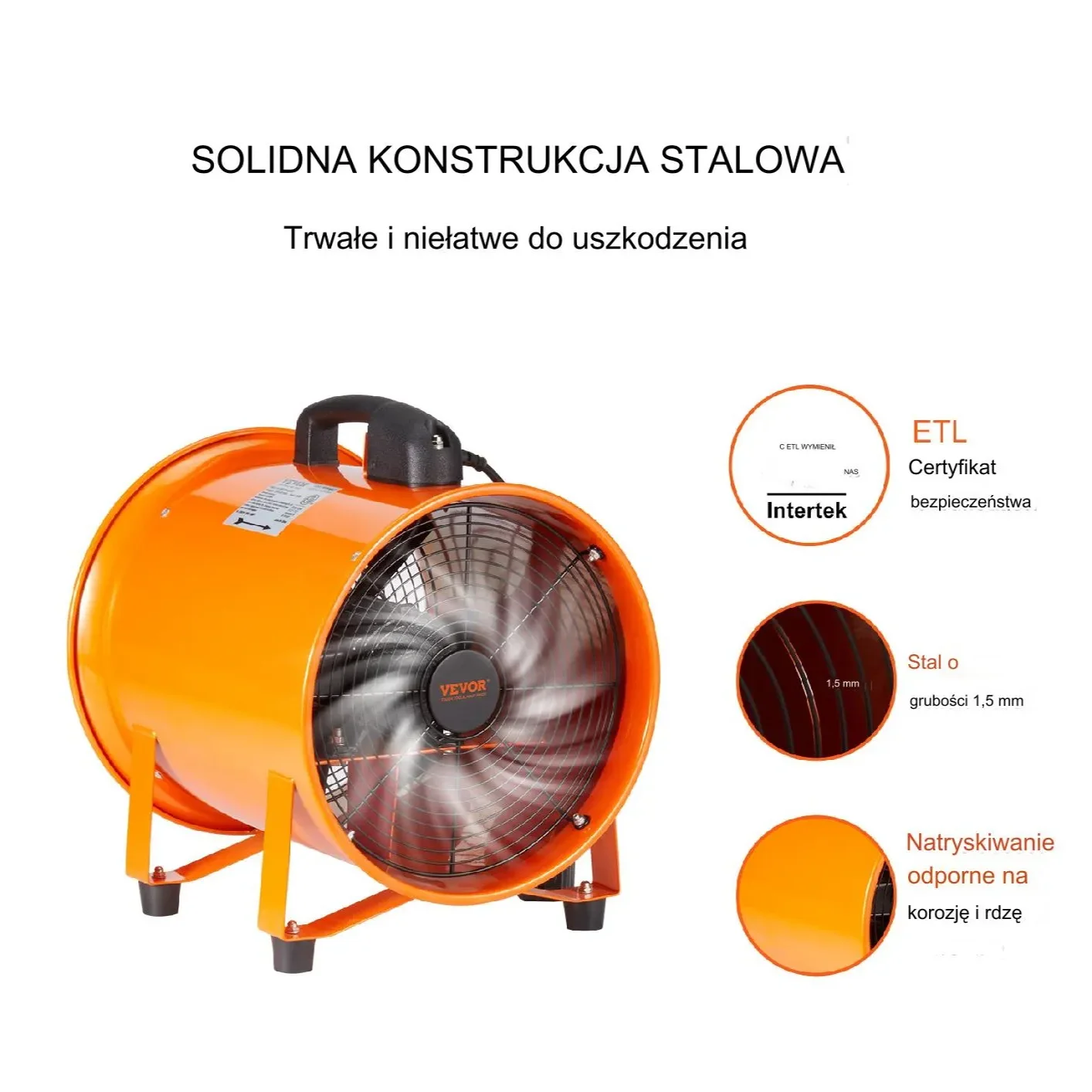 Przenośny Przemysłowy Wentylator Wyciągowy 203 mm Wąż 5 m - obrazek 5