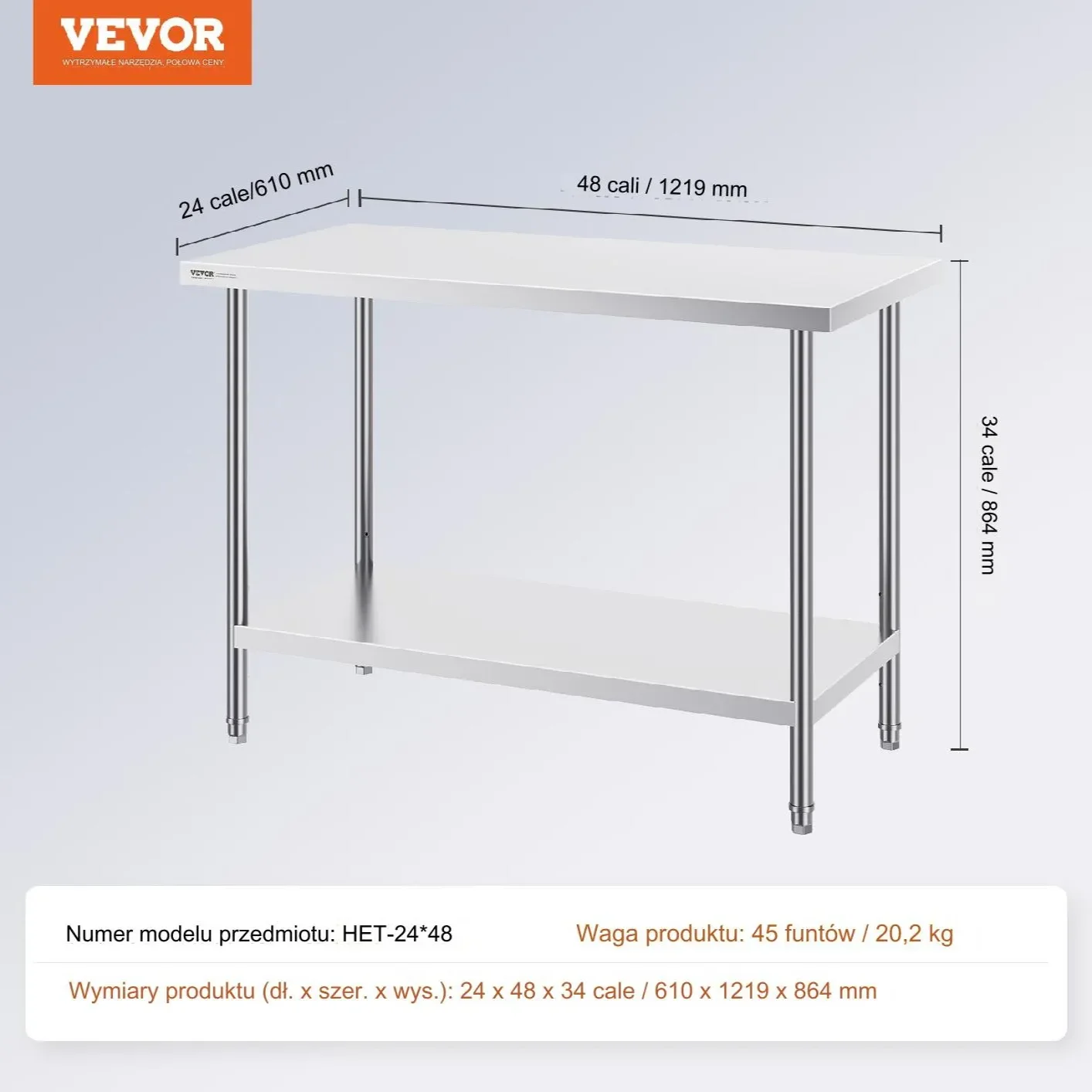 Stół blat roboczy 61x122x86cm stal nierdzewna gastronomia kuchenny