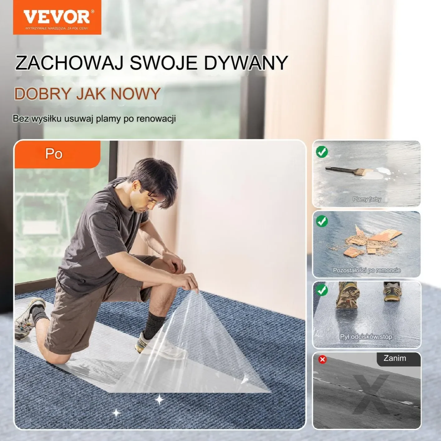 Folia ochronna na dywan 61cmx30m samoprzylepna do remontu zabezpieczenie - obrazek 6