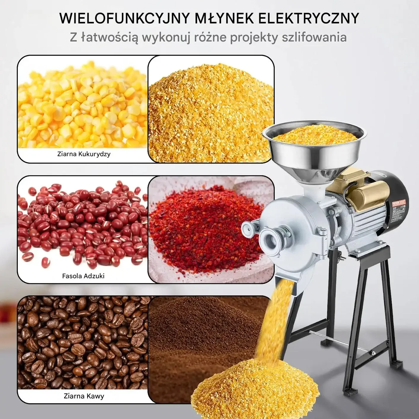 Młynek zbożowy elektryczny 3000W regulacja grubości pasza mąka - obrazek 4