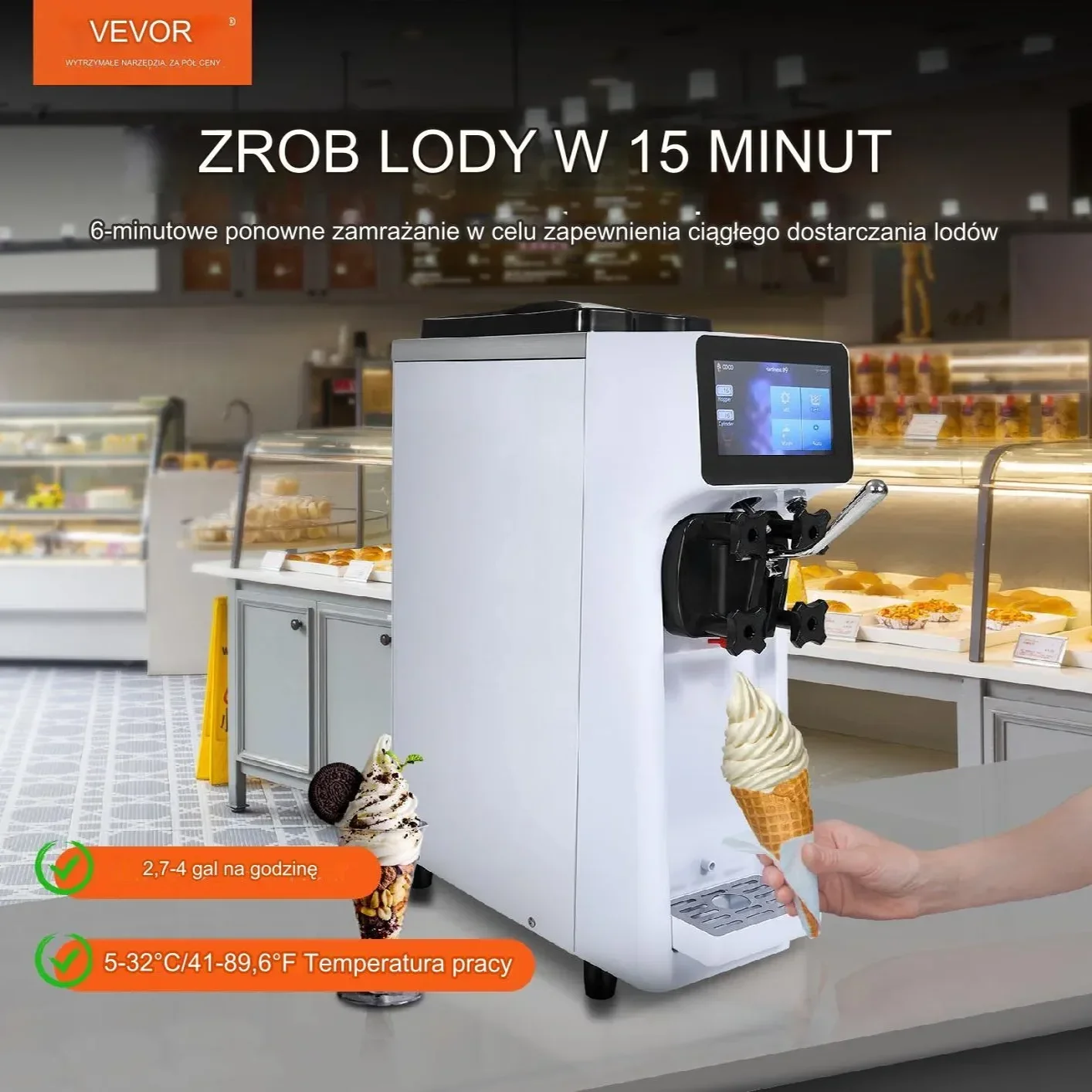 Maszyna do lodów gastronomiczna 10-20L/h lodziarnia lody jogurt mrożony - obrazek 2