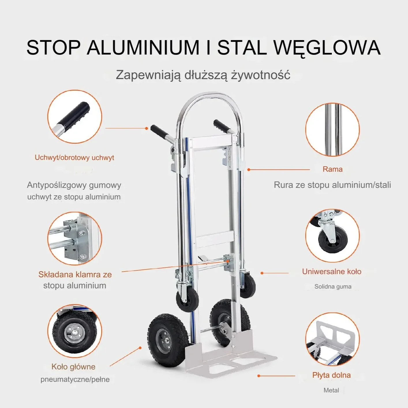 Wózek transportowy magazynowy składany aluminiowy 363 kg - obrazek 9