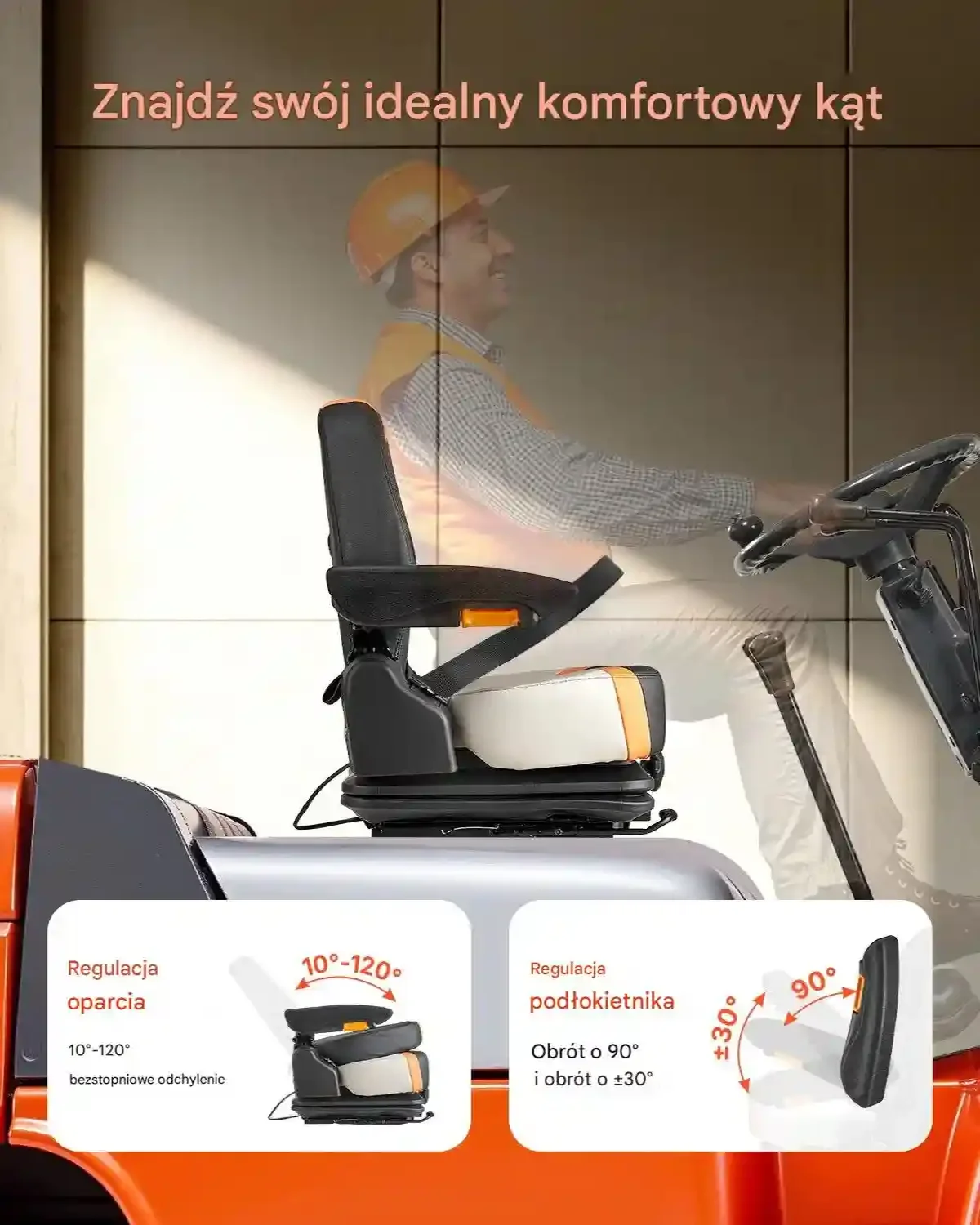 Fotel do wózka widłowego amortyzowany z podłokietnikami i pasem do maszyn - obrazek 3