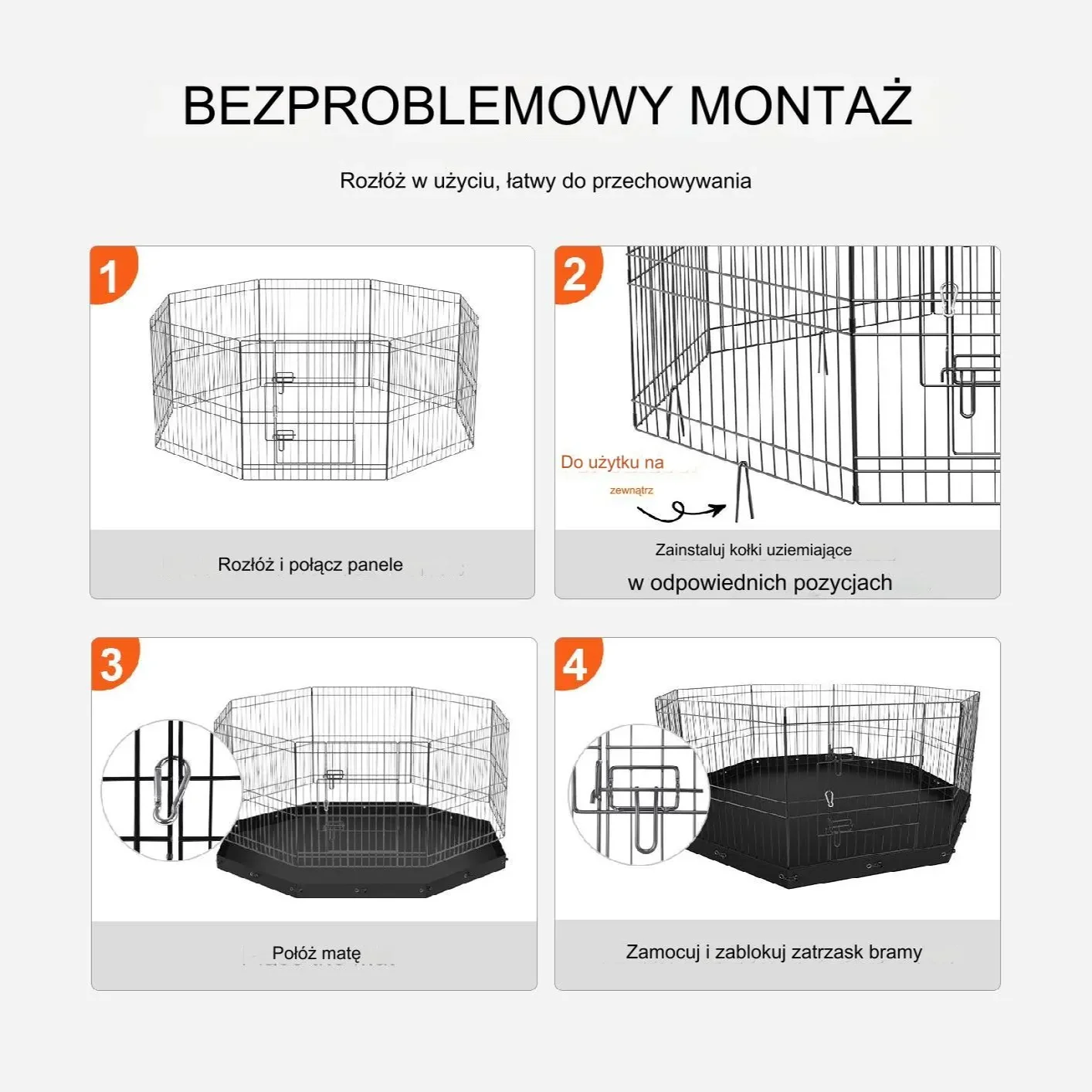 Klatka składana duża dla psa kota królika kojec wybieg metalowa 160cm - obrazek 3