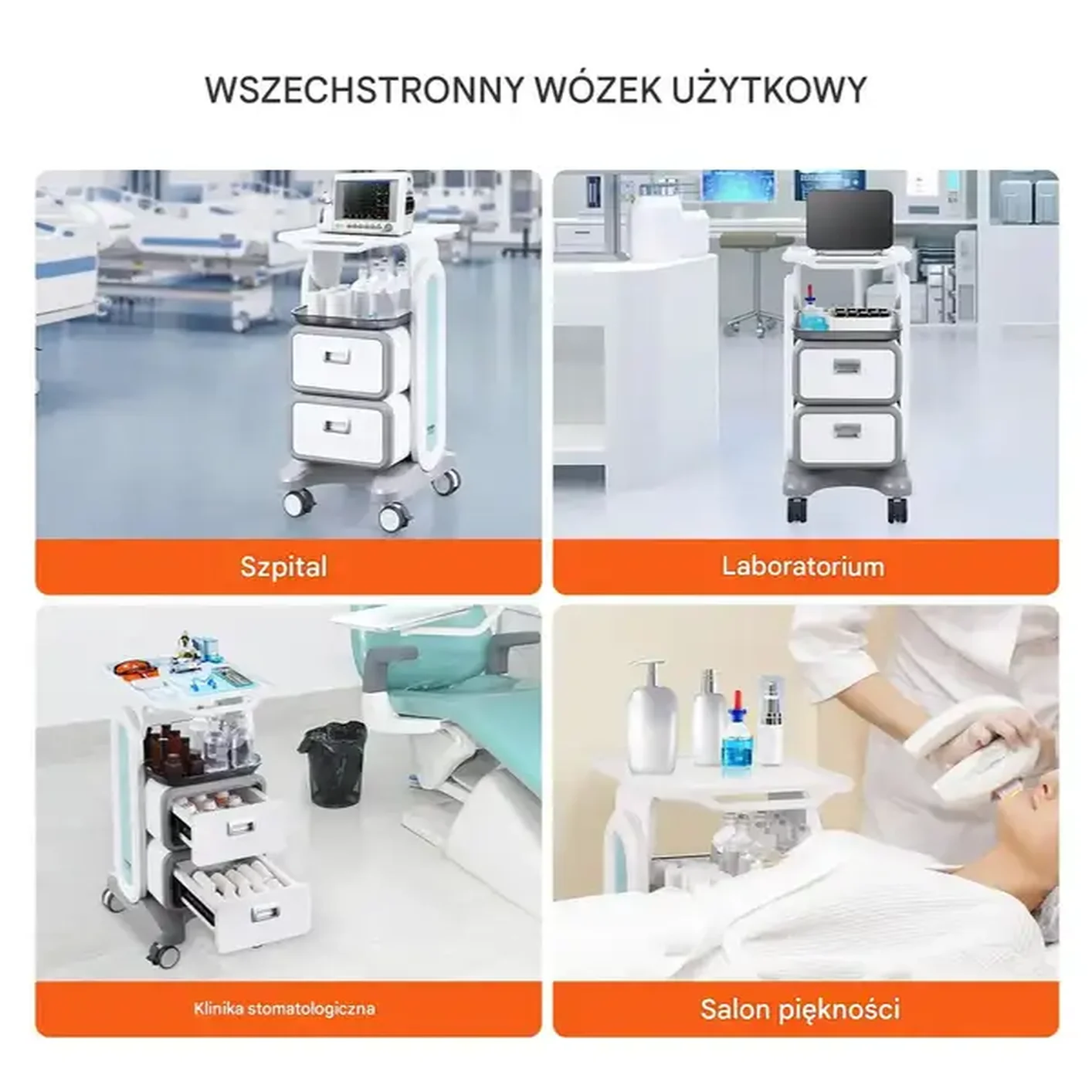 Wózek laboratoryjny 3-poziomowy szuflady mobilny do laboratorium i kliniki - obrazek 3