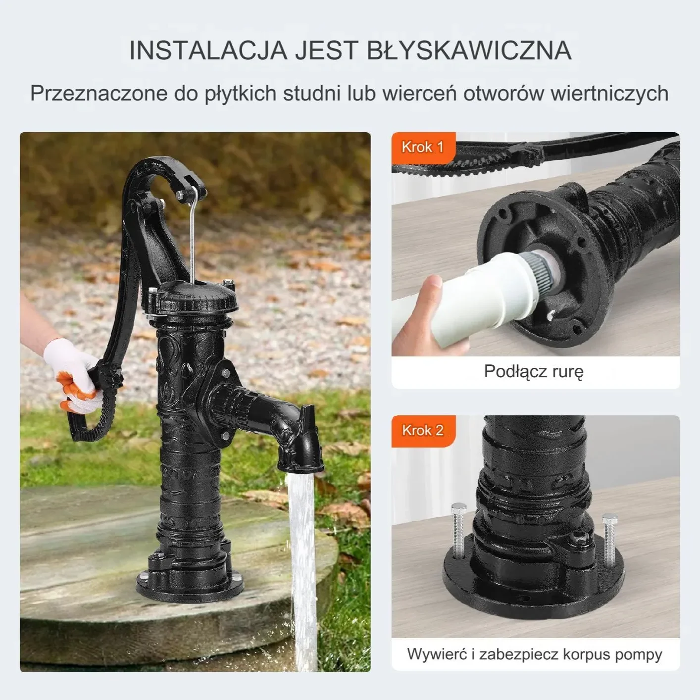 Pompa ręczna ogrodowa żeliwna 65 cm - obrazek 5