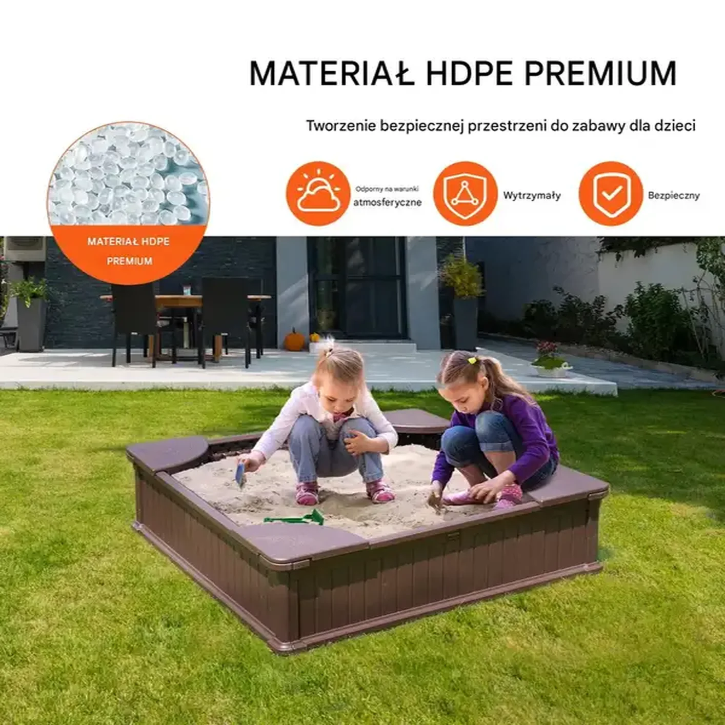 Piaskownica kwadratowa plastikowa zamykana z pokrywą 123x123 cm