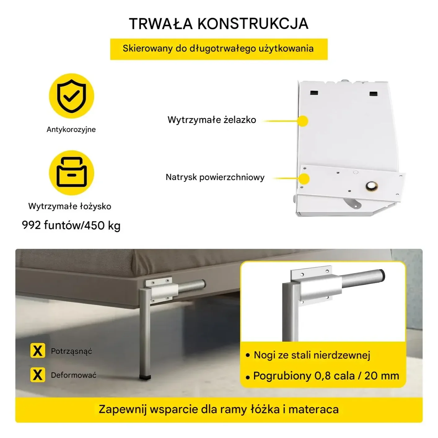 Mechanizm podnośnik łóżko składane poziome zestaw Queen/Twin biały 1.2-1.8m - obrazek 5