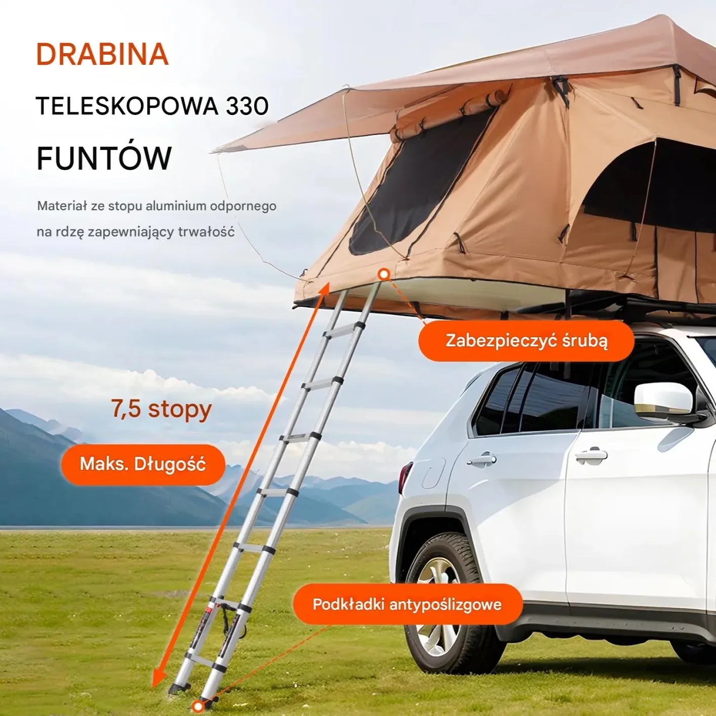 Namiot dachowy hard shell 2–3 os. składany drabinka materac do SUV/pickupa - obrazek 5