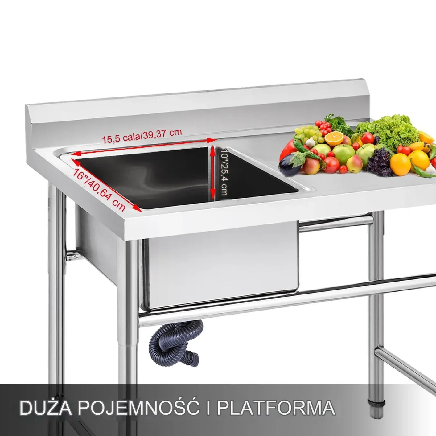 Zlew basen kuchenny 1-komorowy gastronomiczny + blat 100 x 61 x 95 cm - obrazek 3