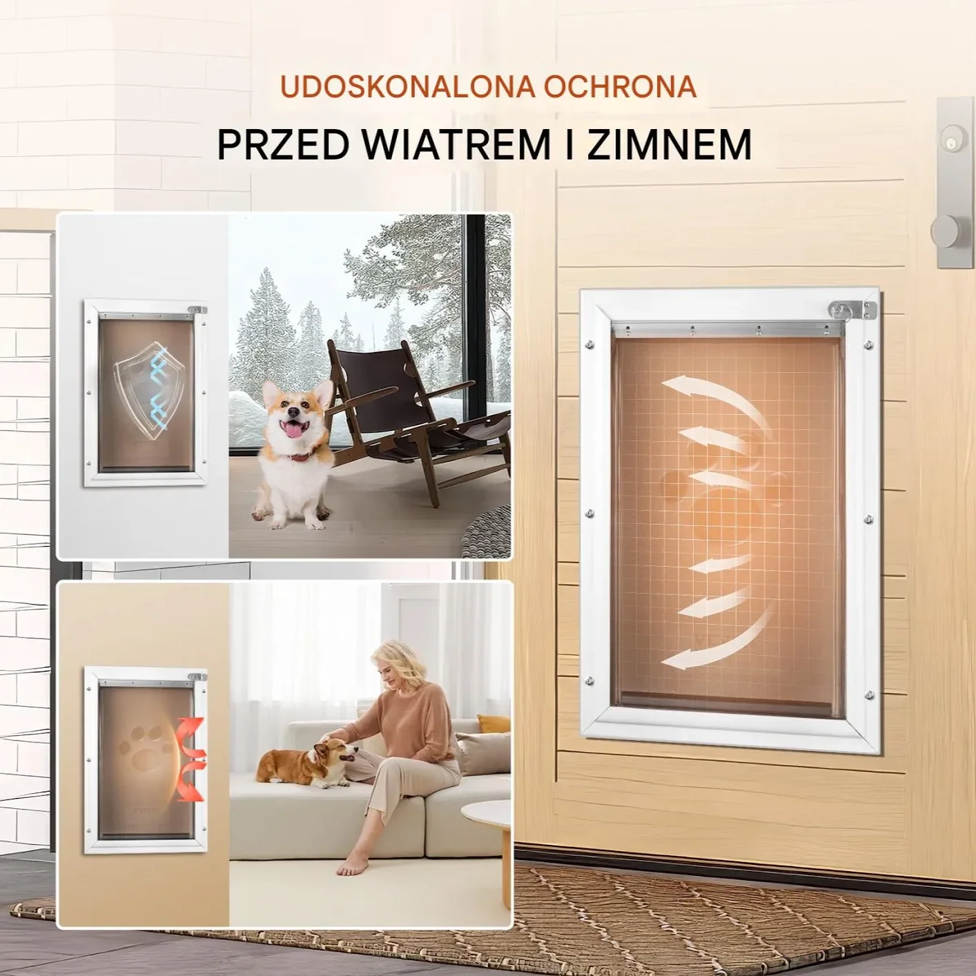 Klapa dla psa do drzwi z zamkiem – aluminiowa rama na magnes średnia - obrazek 2