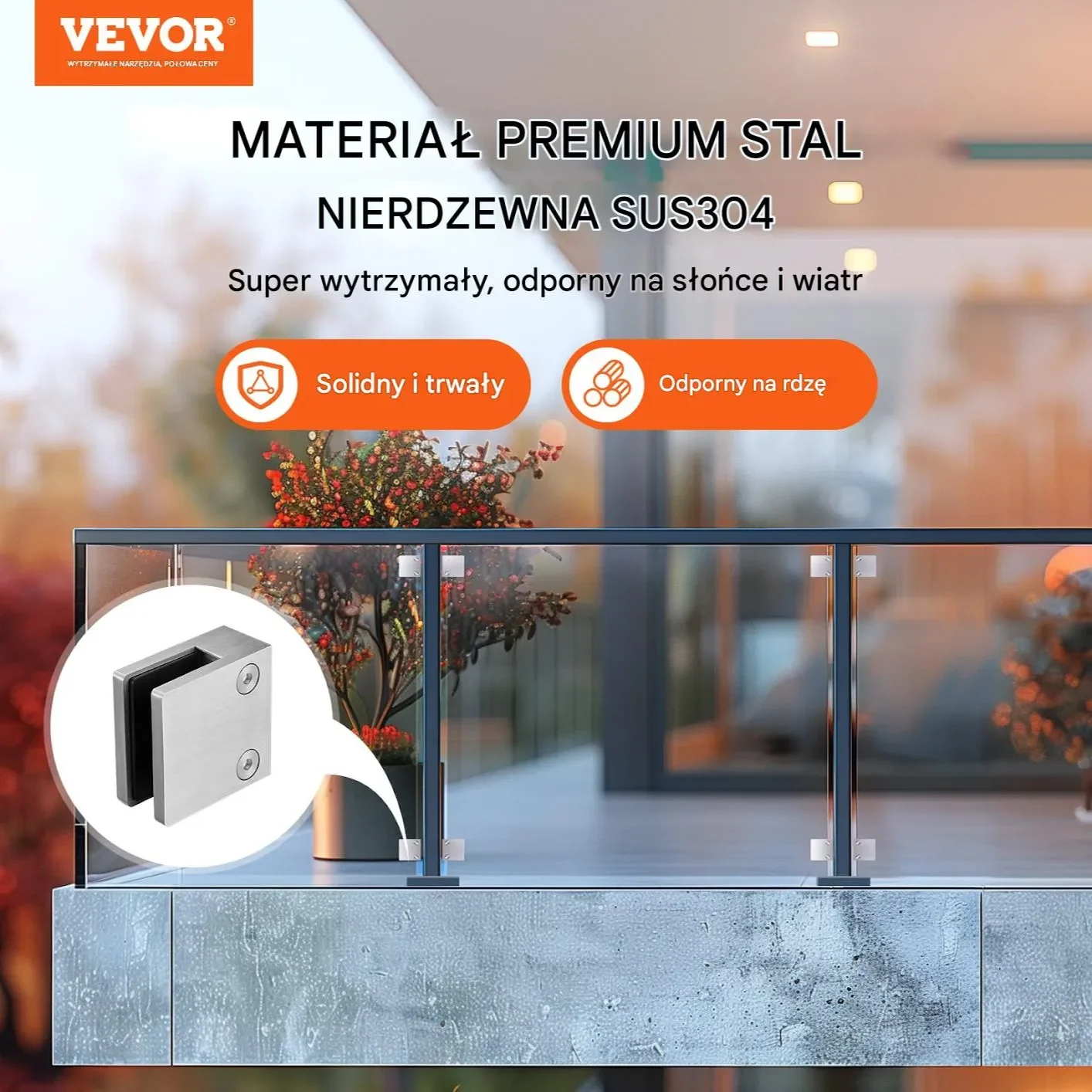 Uchwyt do szkła balustrady 4 szt. kwadratowy 8–12 mm srebrny zestaw - obrazek 6