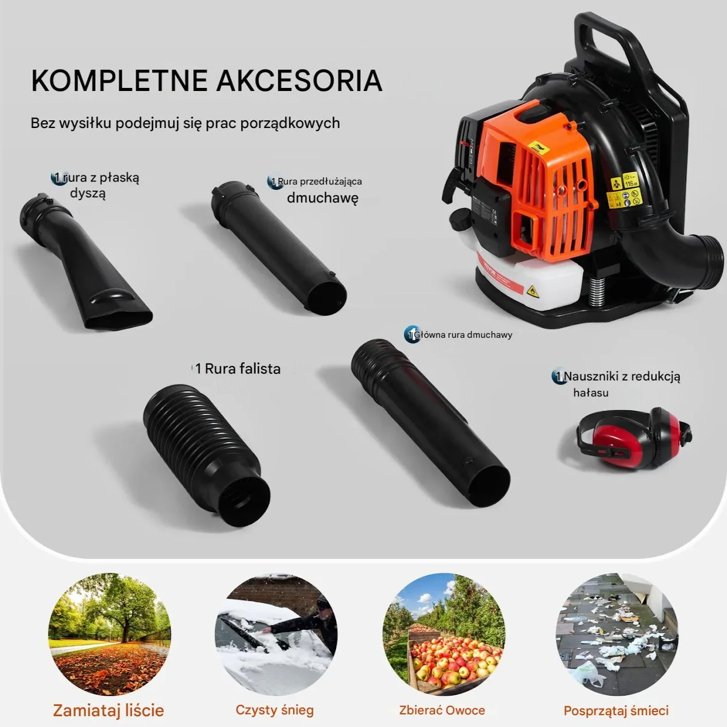 Dmuchawa do liści plecakowa 62 cm³ spalinowa 1110 CFM - do liści i śniegu - obrazek 5