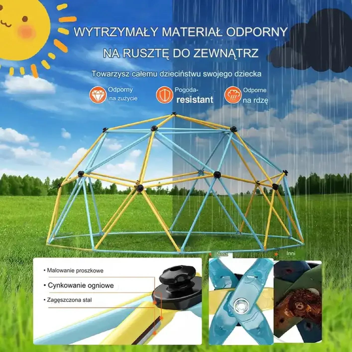 Kopuła wspinaczkowa metalowa ogród drabinka solidna łatwy montaż 3.6m - obrazek 4