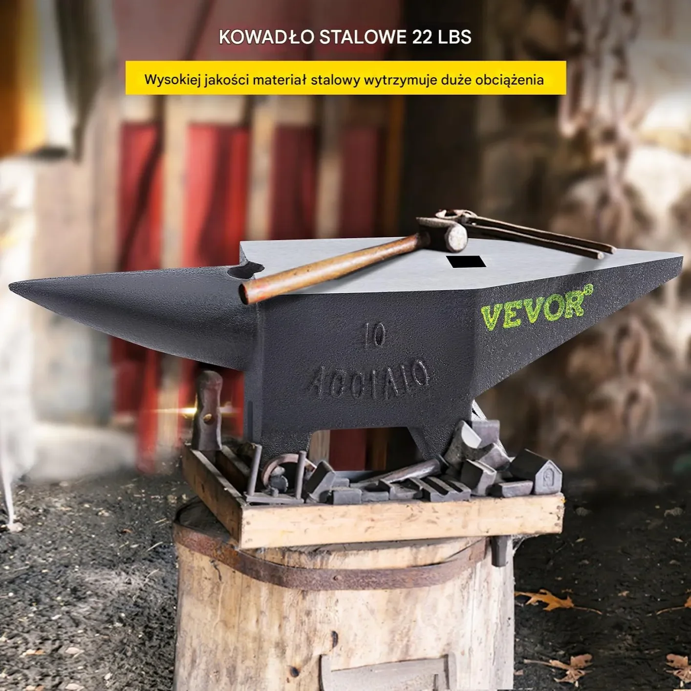 Kowadło stalowe 10kg z rogiem hartowane do kucia podstawa warsztat - obrazek 3