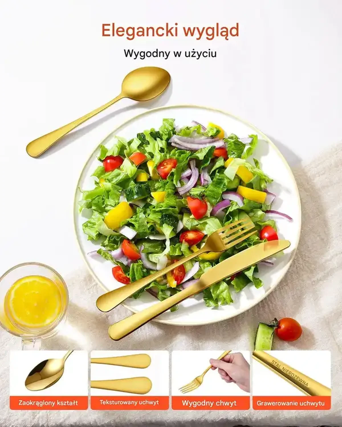 Zestaw sztućców 100 el. złote i srebrne - stal nierdzewna, dla 20 osób - obrazek 2