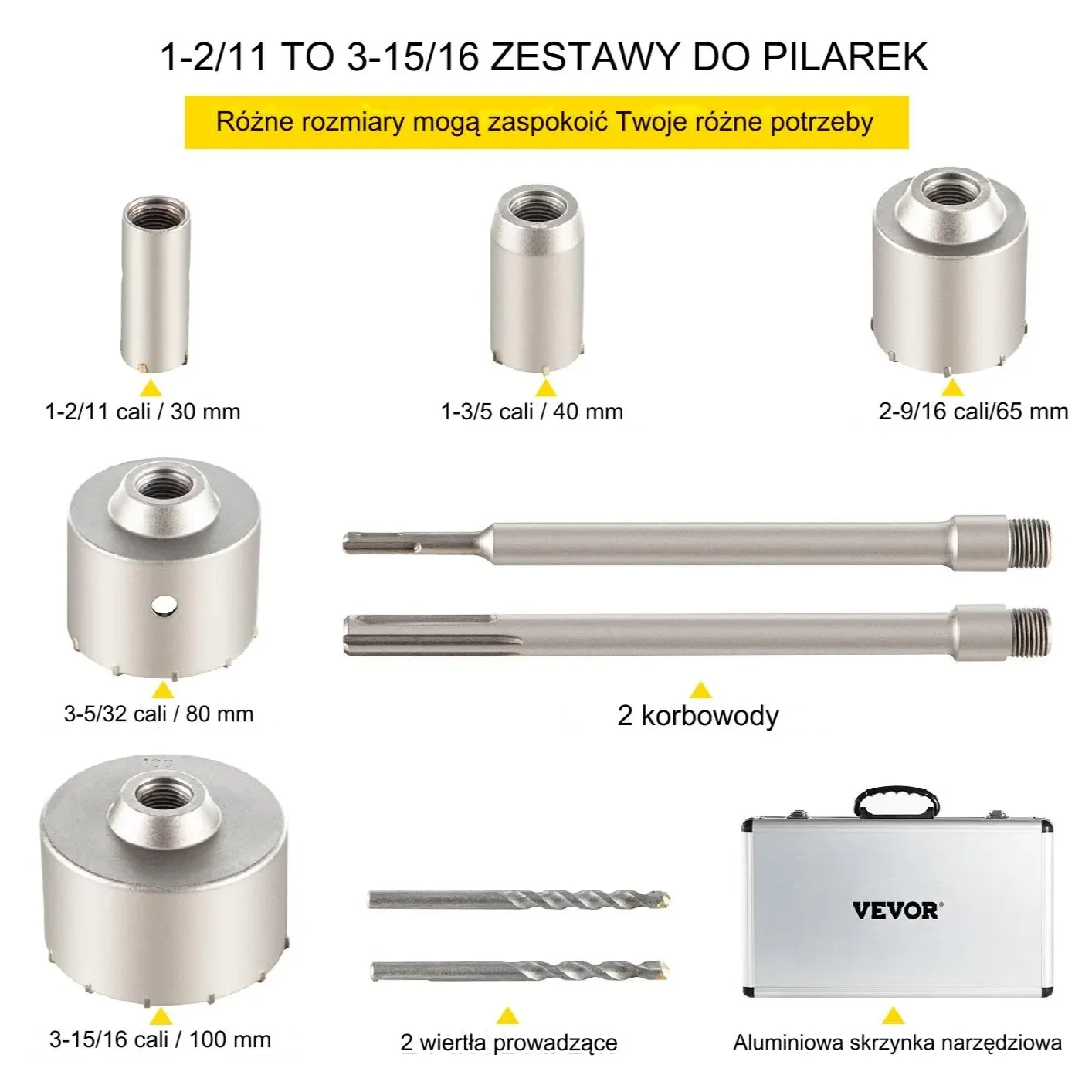 Korony wiertła do betonu 30/40/65/80/100 mm – zestaw 300mm do betonu - obrazek 5