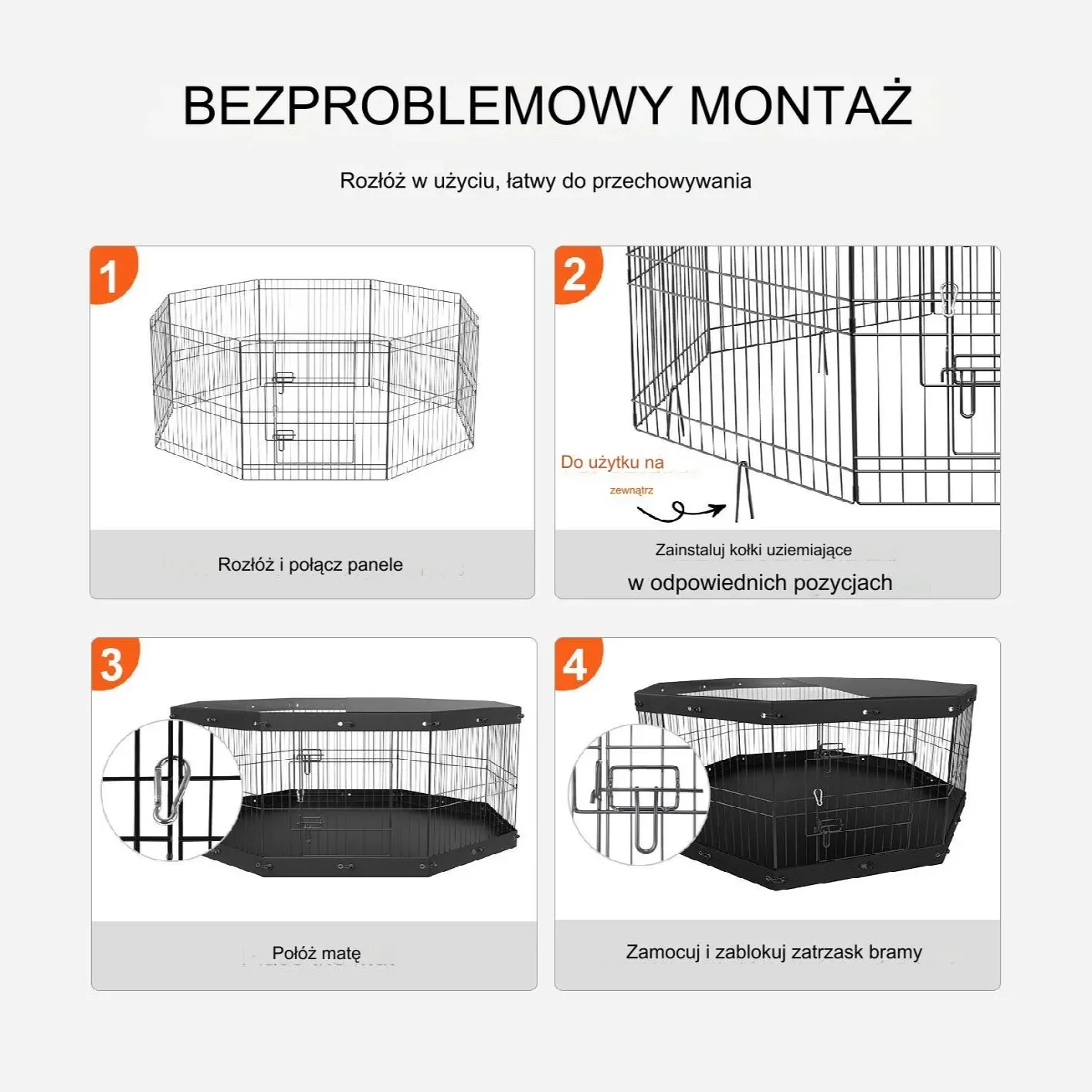 Klatka składana duża dla psa kota królika kojec wybieg dla psów metalowa - obrazek 2