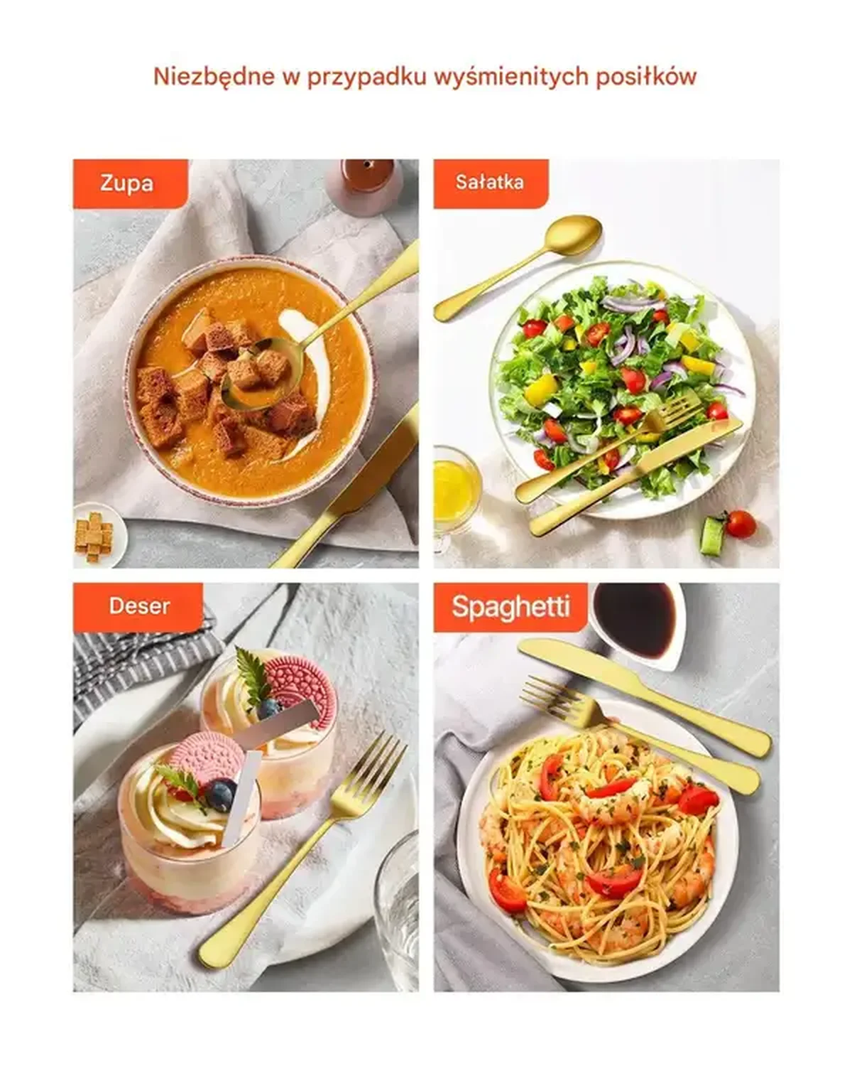 Zestaw sztućców 100 el. złote i srebrne - stal nierdzewna, dla 20 osób - obrazek 5