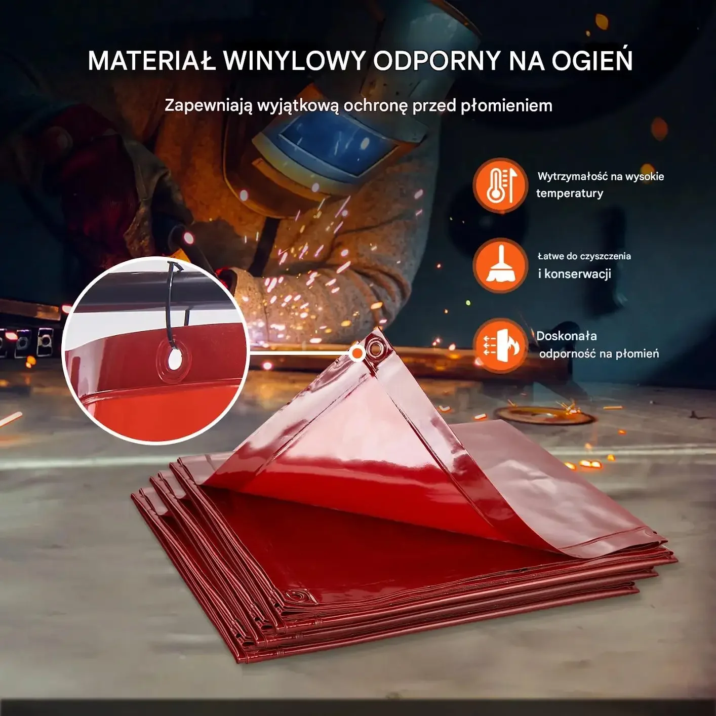 Parawan spawalniczy 3-panelowy 180x180 ognioodporny na kółkach warsztat - obrazek 5