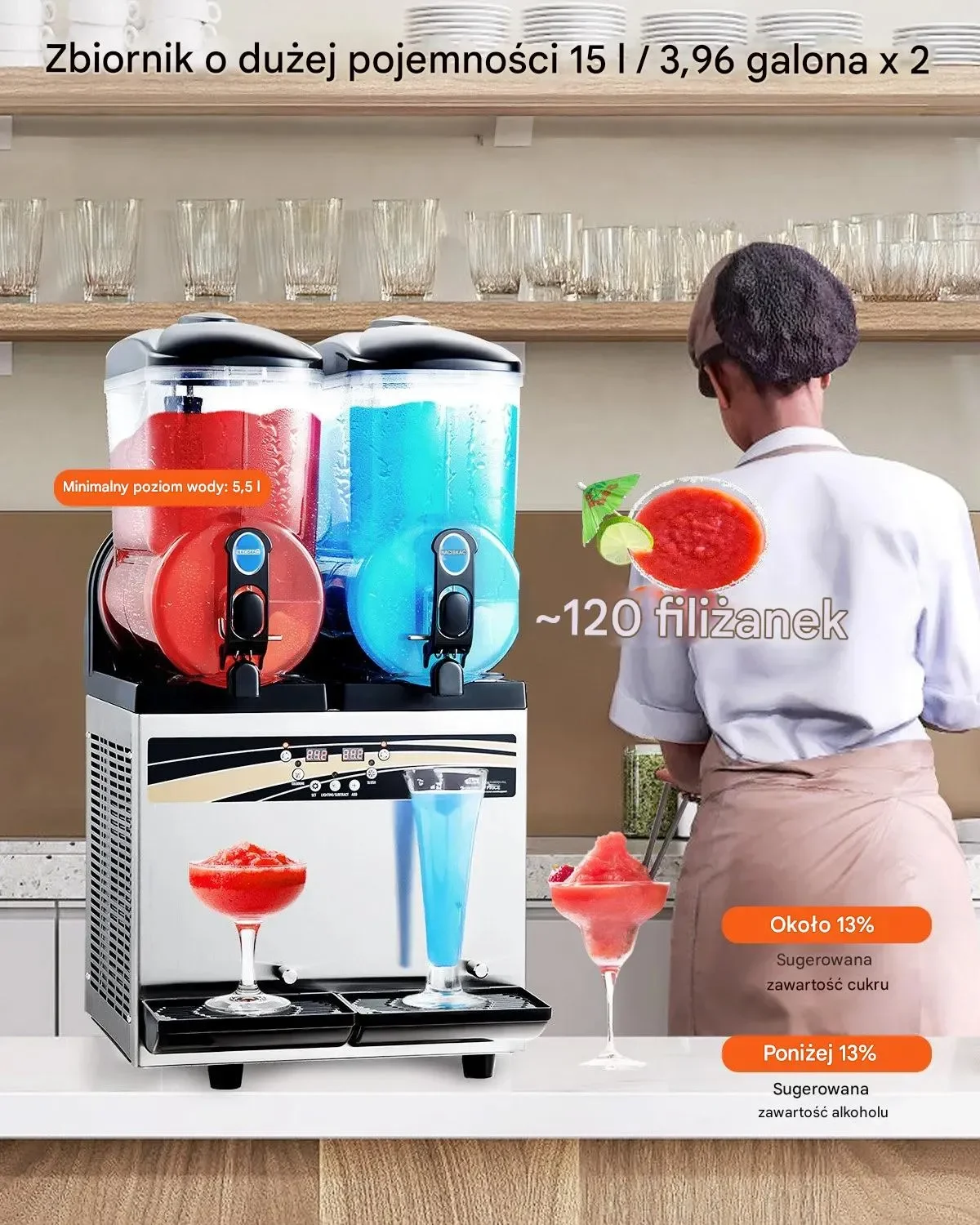 Maszyna do napojów slushie granita 15L×2 podwójna stalowa restauracja bar - obrazek 2