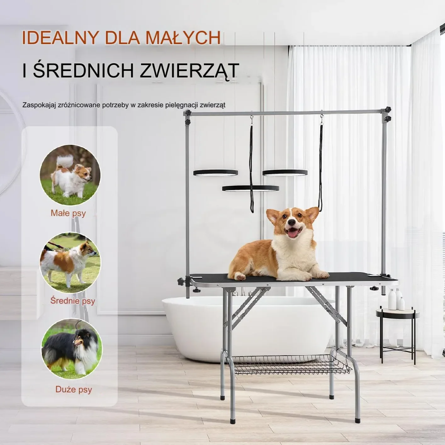 Stół groomerski trymerski dla psów kotów weterynaryjny blat 114 x 61 cm - obrazek 4