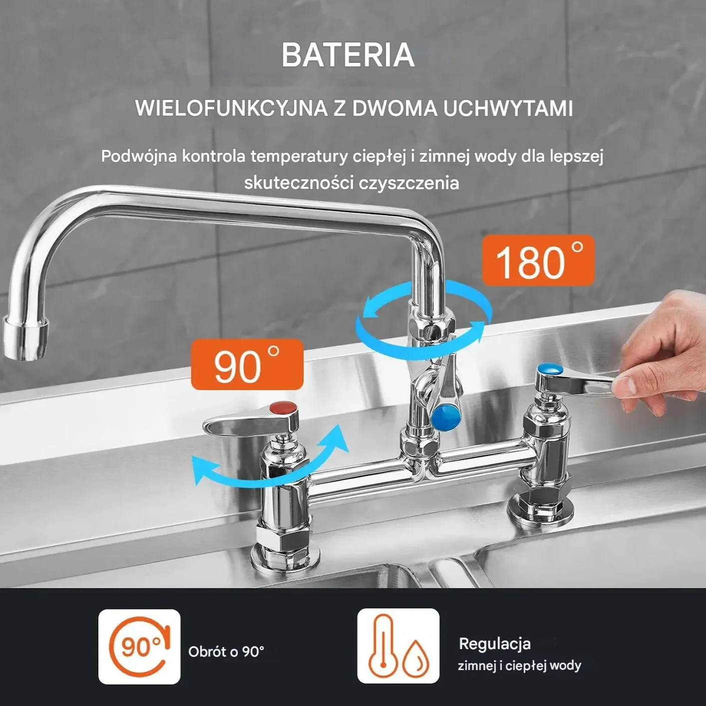Bateria kuchenna z wylewką i prysznicem 66 cm mosiężna profesjonalna - obrazek 4