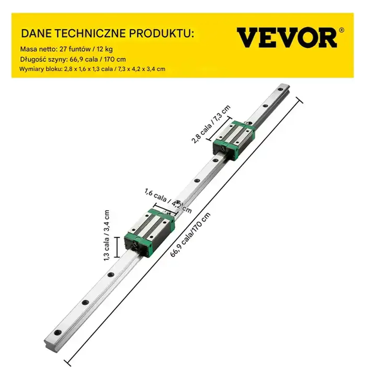Zestaw prowadnic liniowych Prowadnica liniowa Szyna 1700 mm 2 szt.