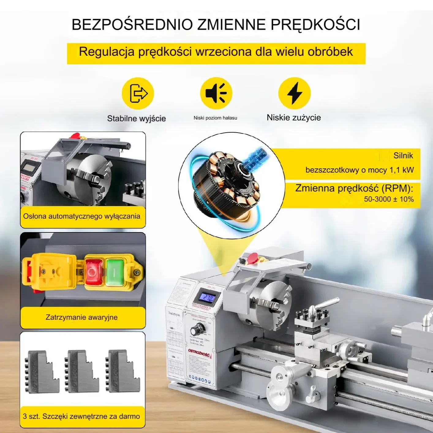 Tokarka do metalu 1100W 220x750mm frezarka cyfrowa MT5 warsztat obróbka - obrazek 4