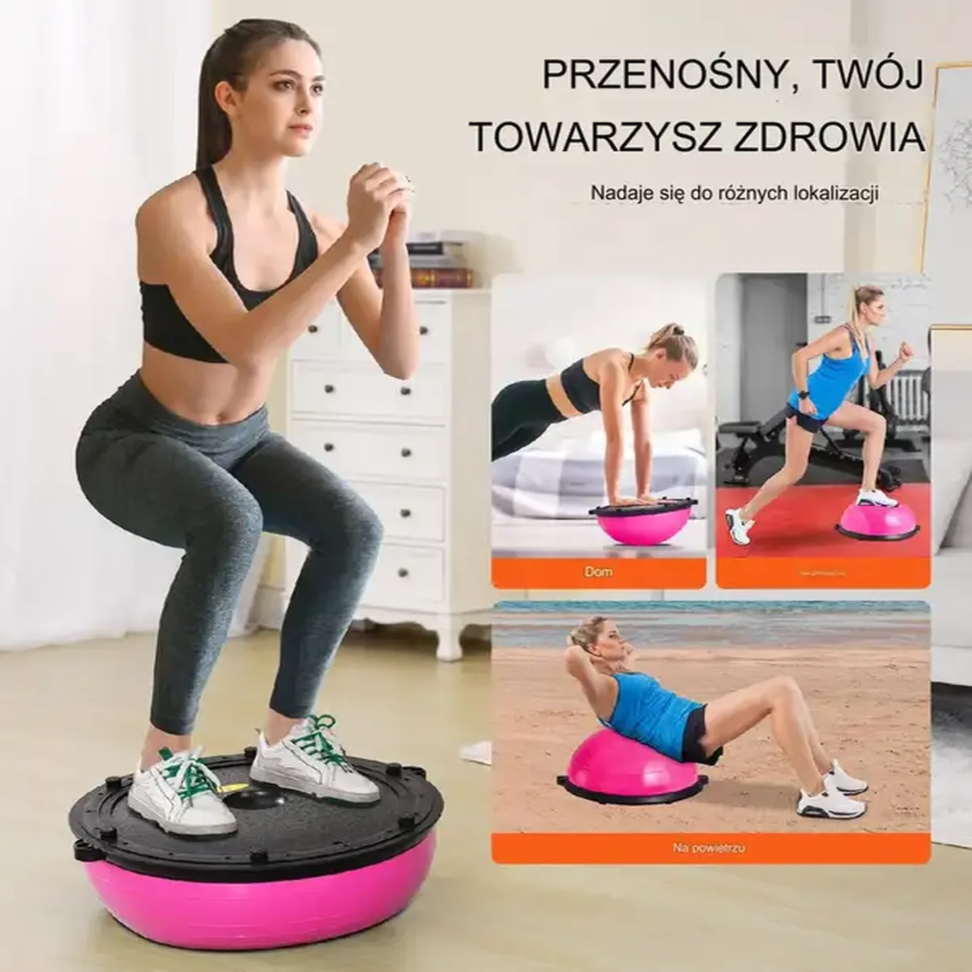 Platforma do balansowania półpiłka balansowa ćwiczeń gimnastyka różowa - obrazek 4