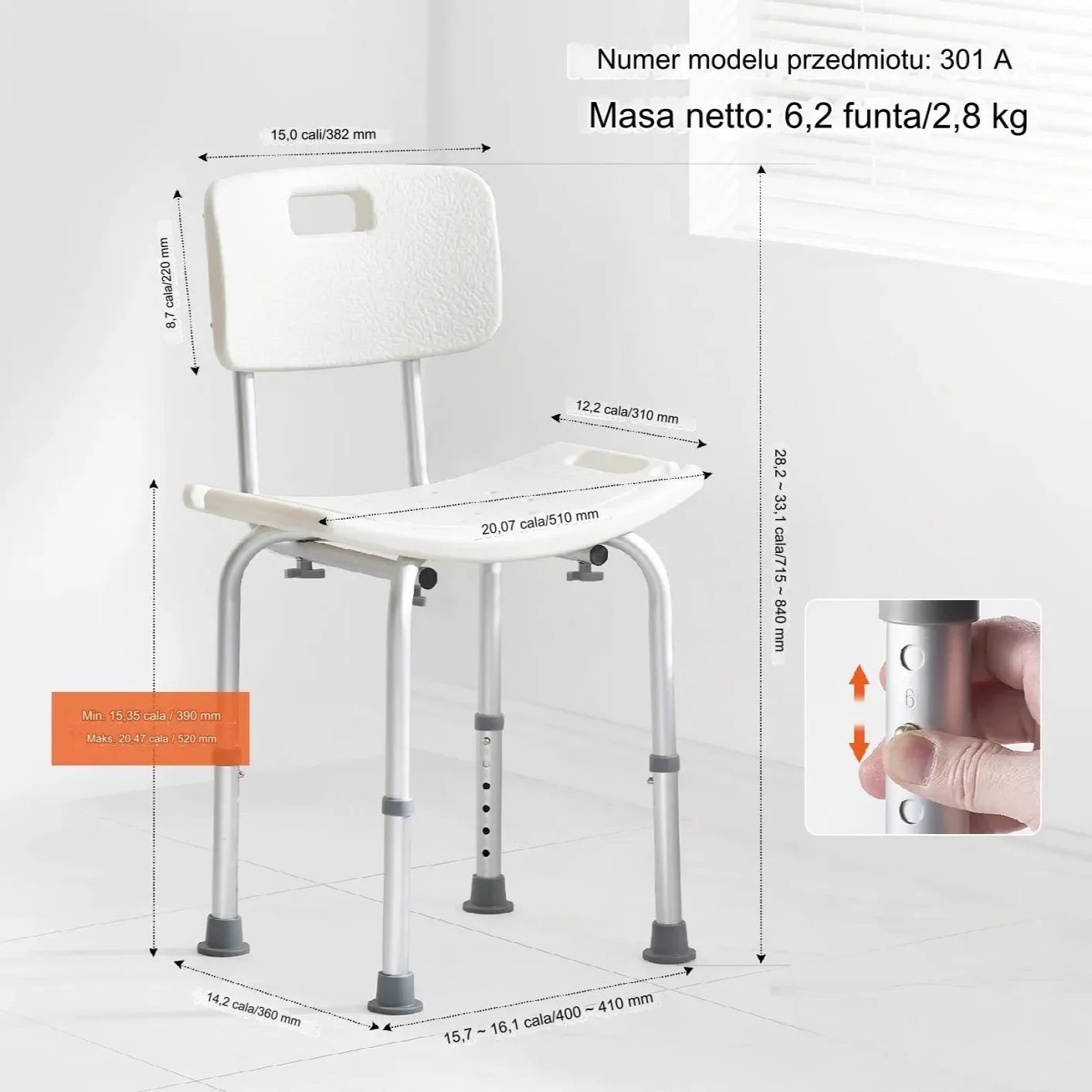 Krzesło prysznicowe do 158 kg