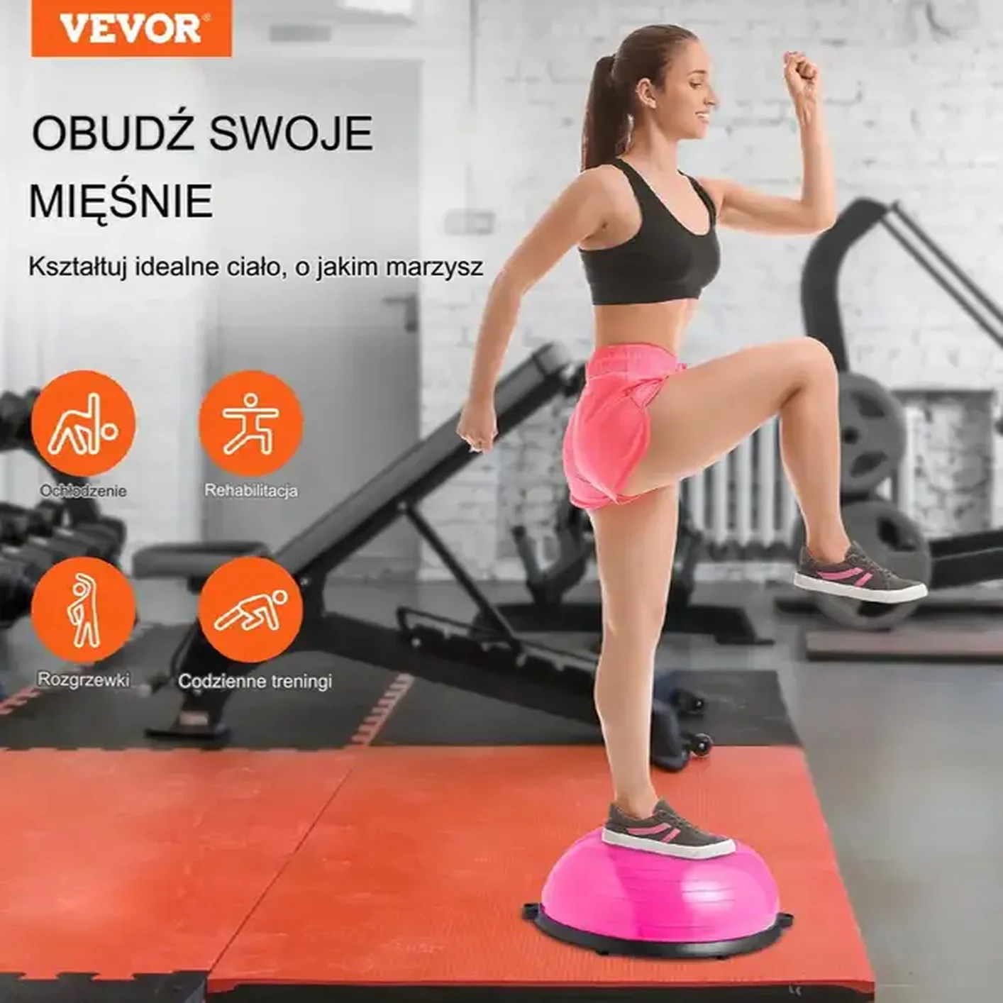 Platforma do balansowania półpiłka balansowa ćwiczeń gimnastyka różowa - obrazek 6