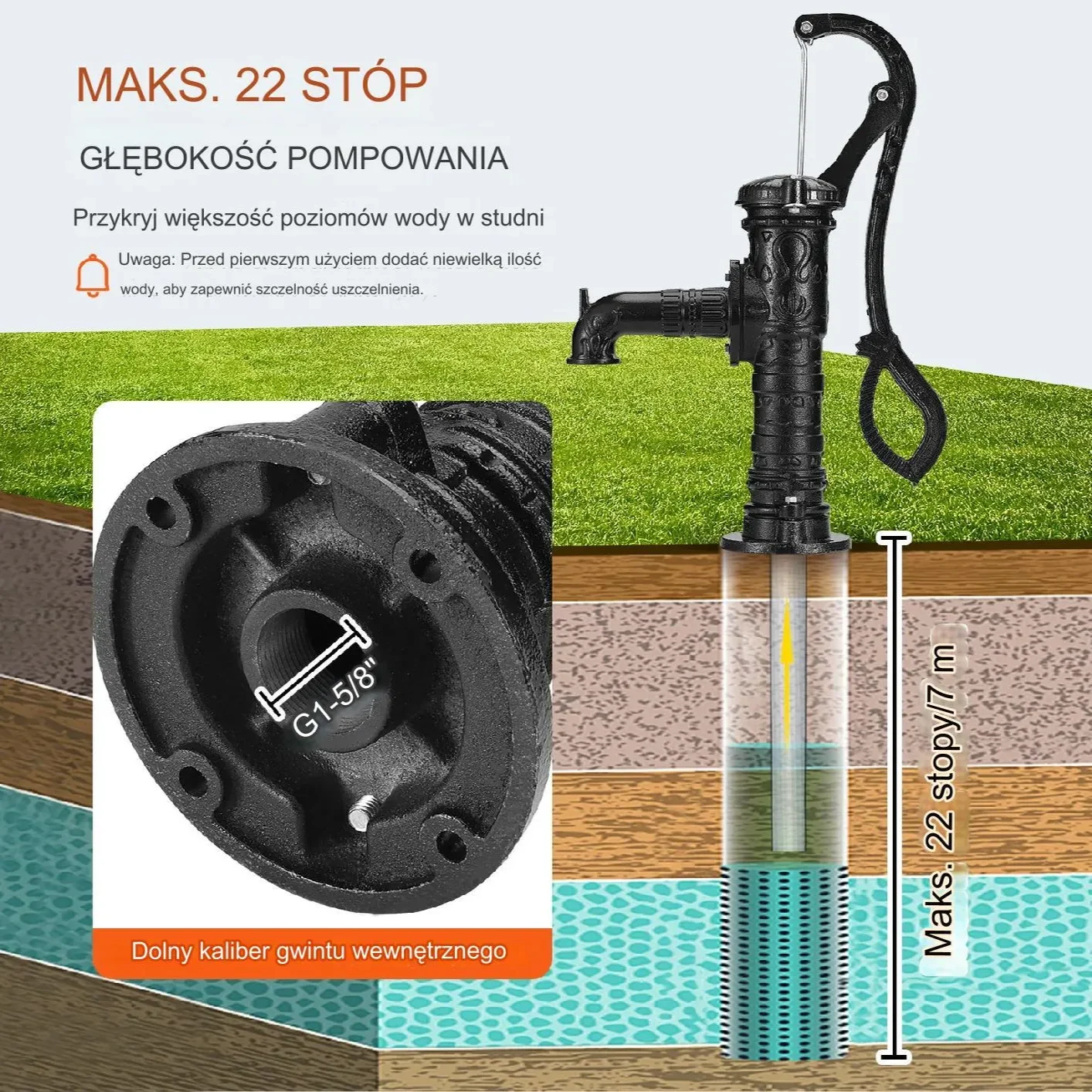 Pompa ręczna ogrodowa żeliwna 65 cm - obrazek 2