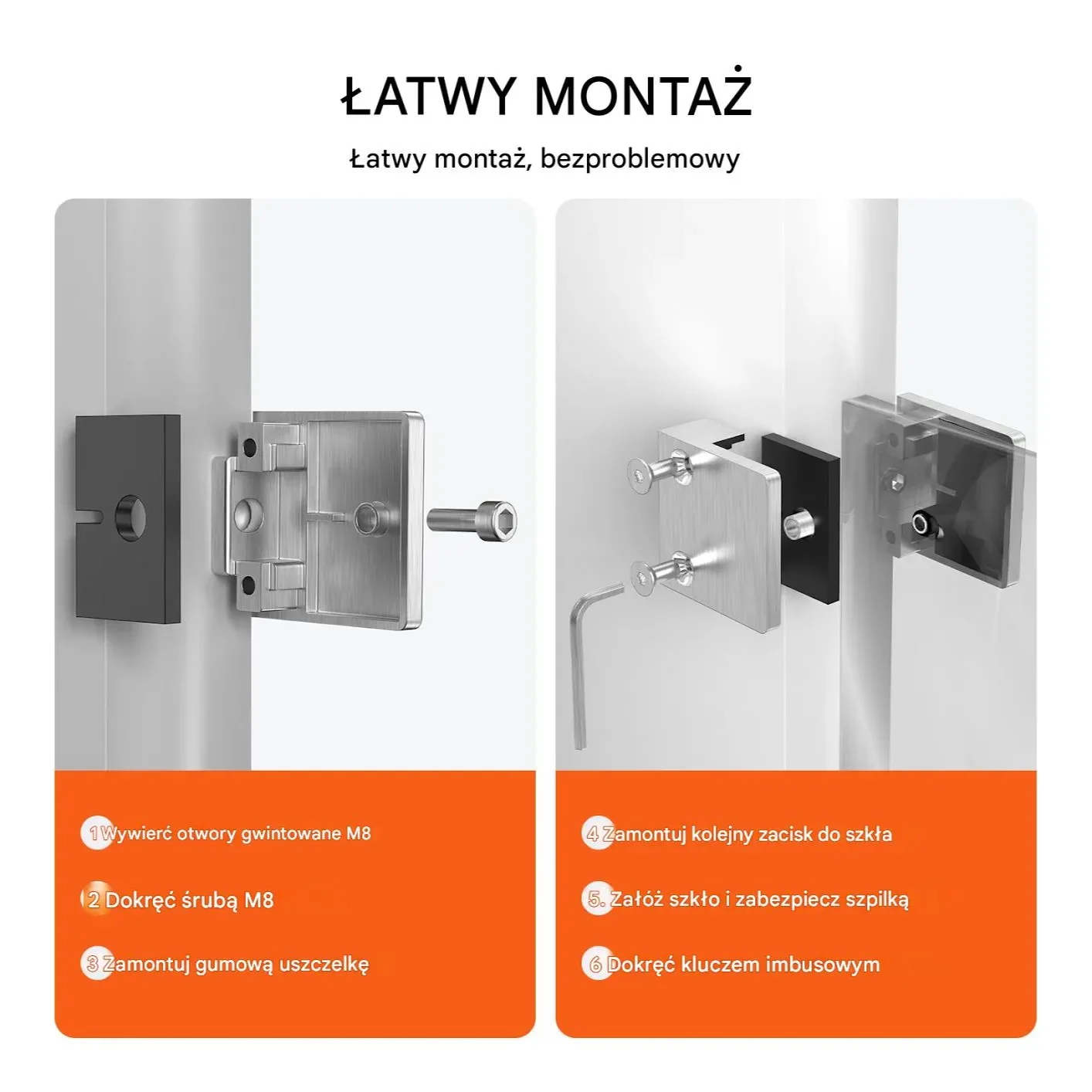 Uchwyt do szkła balustrady 4 szt. kwadratowy 8–12 mm srebrny zestaw - obrazek 4