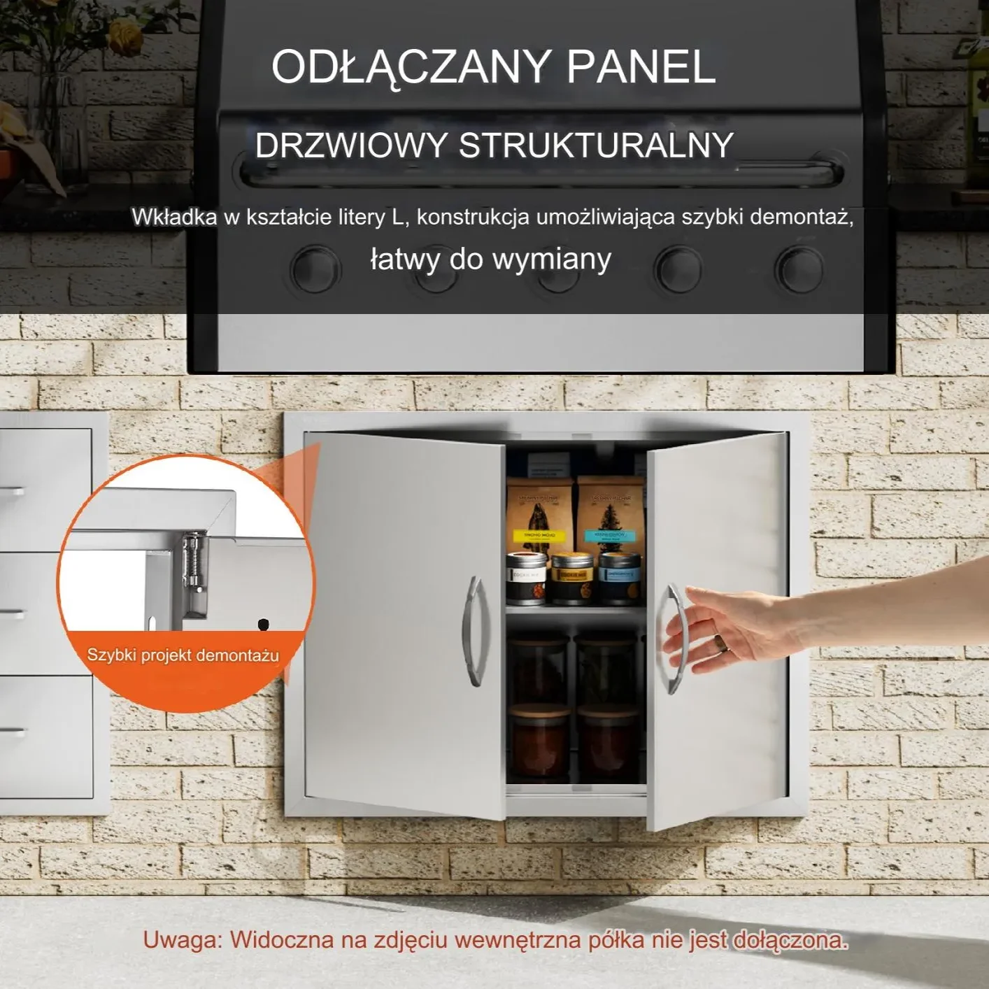 Drzwiczki do grilla 79x61 cm podwójne stal nierdzewna do kuchni zewnętrznej - obrazek 3