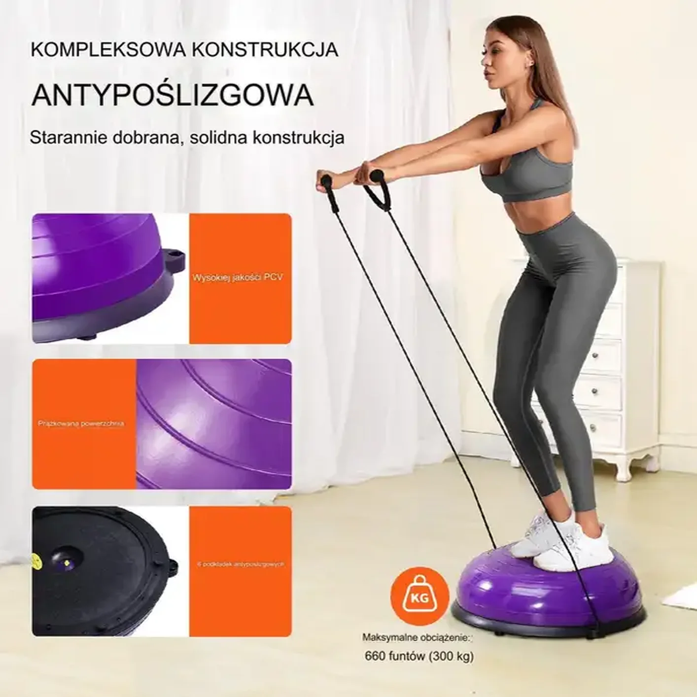 Platforma do balansowania półpiłka balansowa ćwiczeń gimnastyka fioletowa - obrazek 4